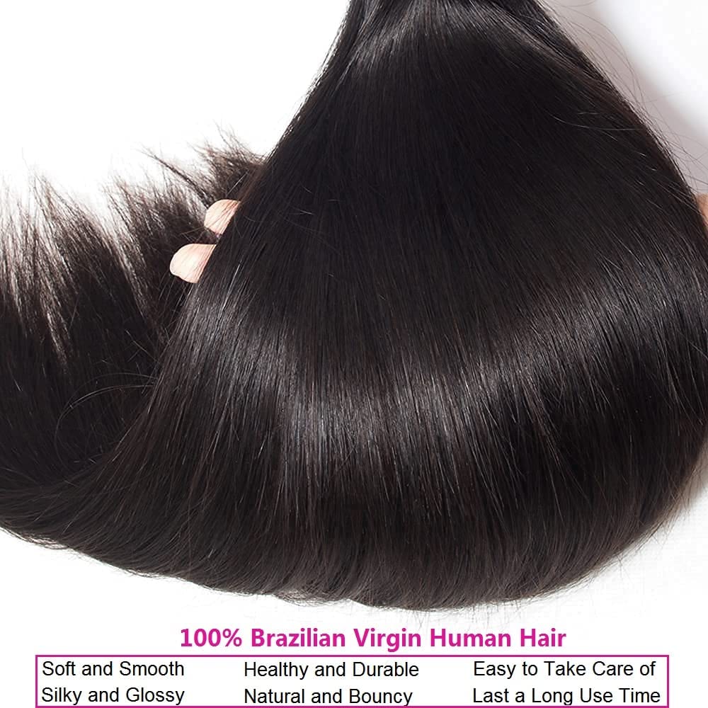 WOWQUEEN 10A Brazilian Straight Human Hair Bundles 18 20 22 Inch 100% Unprocessed Virgin Straight Weave 3 Bundles Deals Human Hair