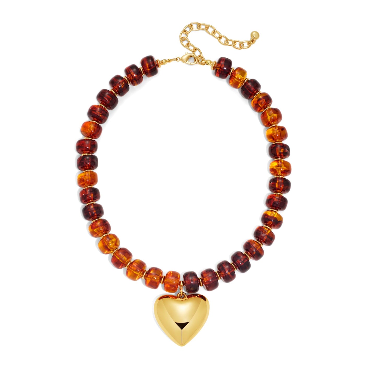 WOWORAMA Chunky Heart Necklaces for Women Colorful Resin Beaded Choker Necklace Gold Puffy Heart Statement Necklace Trendy Acrylic Choker Jewelry