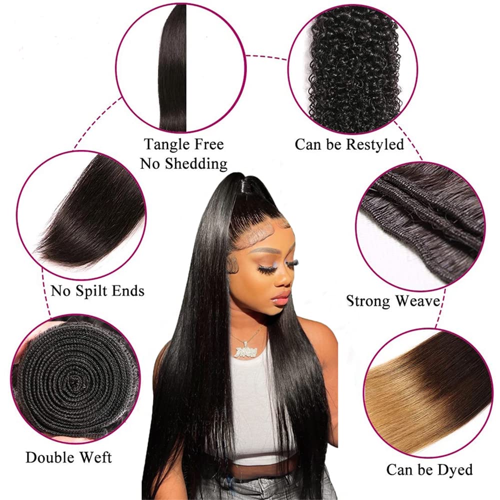 WOWQUEEN 10A Brazilian Straight Human Hair Bundles 18 20 22 Inch 100% Unprocessed Virgin Straight Weave 3 Bundles Deals Human Hair