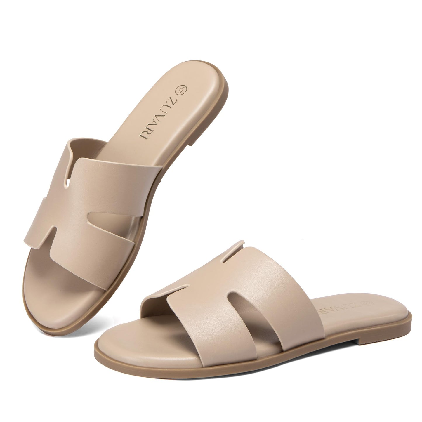 Women's Flat Sandals Open Toe Leather Slippers for Summer Slip On Beach Mules Dressy Comfortable Slide Sandals