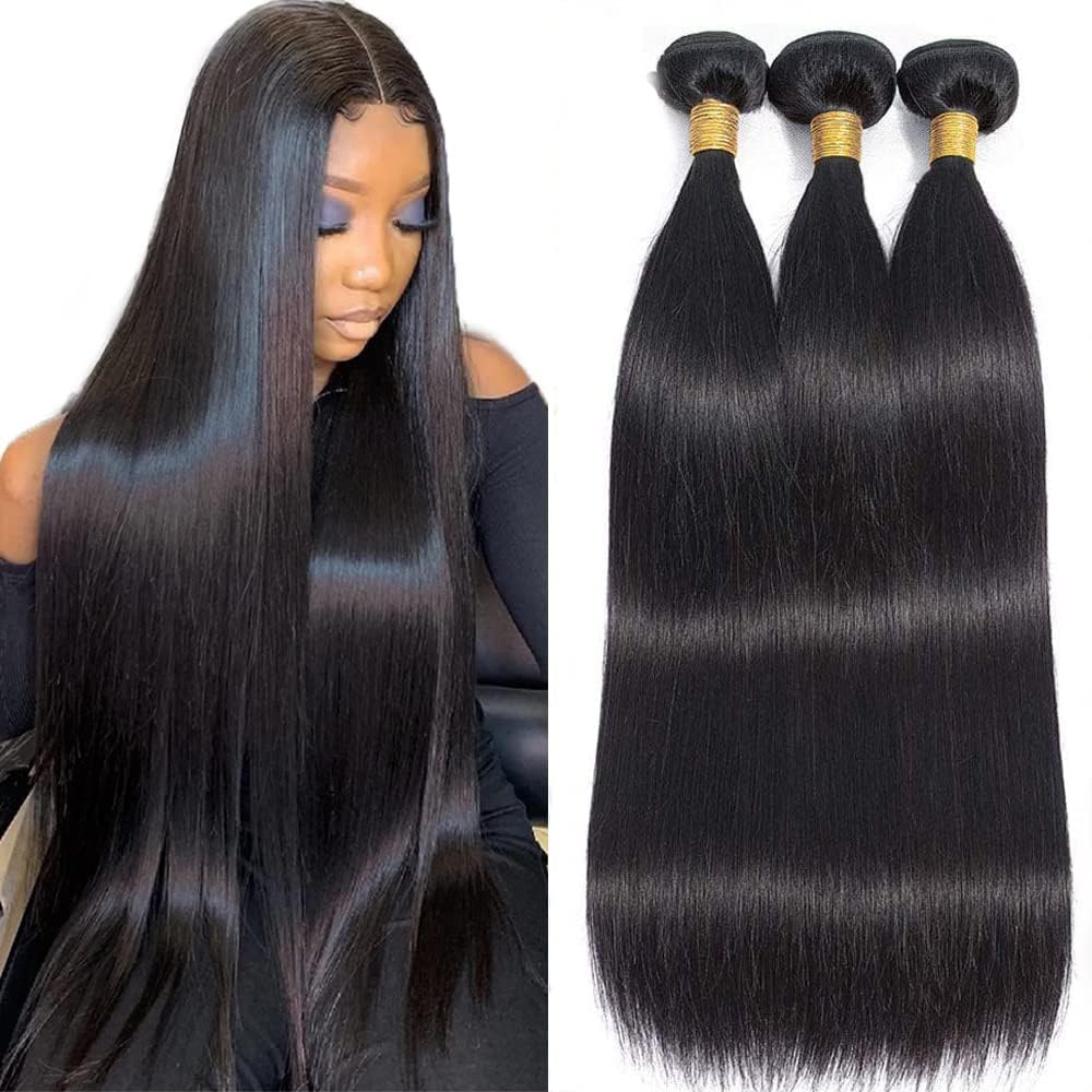 WOWQUEEN 10A Brazilian Straight Human Hair Bundles 18 20 22 Inch 100% Unprocessed Virgin Straight Weave 3 Bundles Deals Human Hair