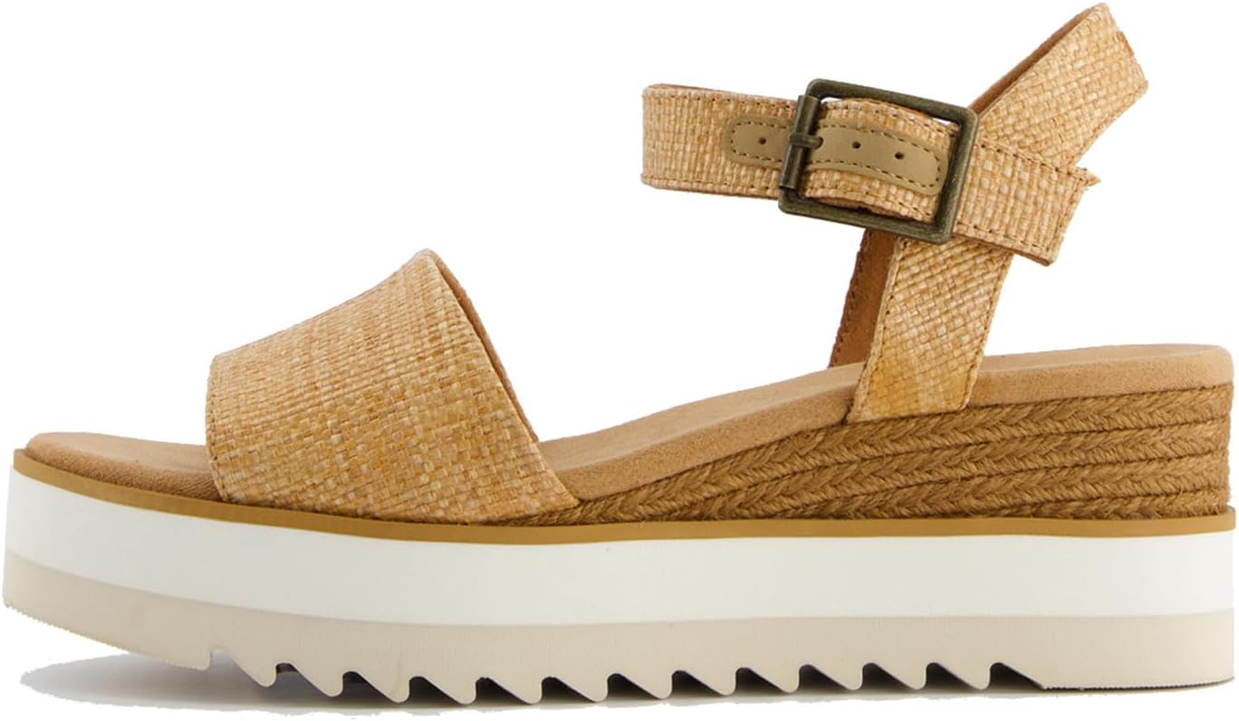 TOMS Women's Diana Wedge Heel Sandal, Leather Upper, Rope-Wrapped Midsole, Adjustable Strap, Buckle, OrthoLite Insole
