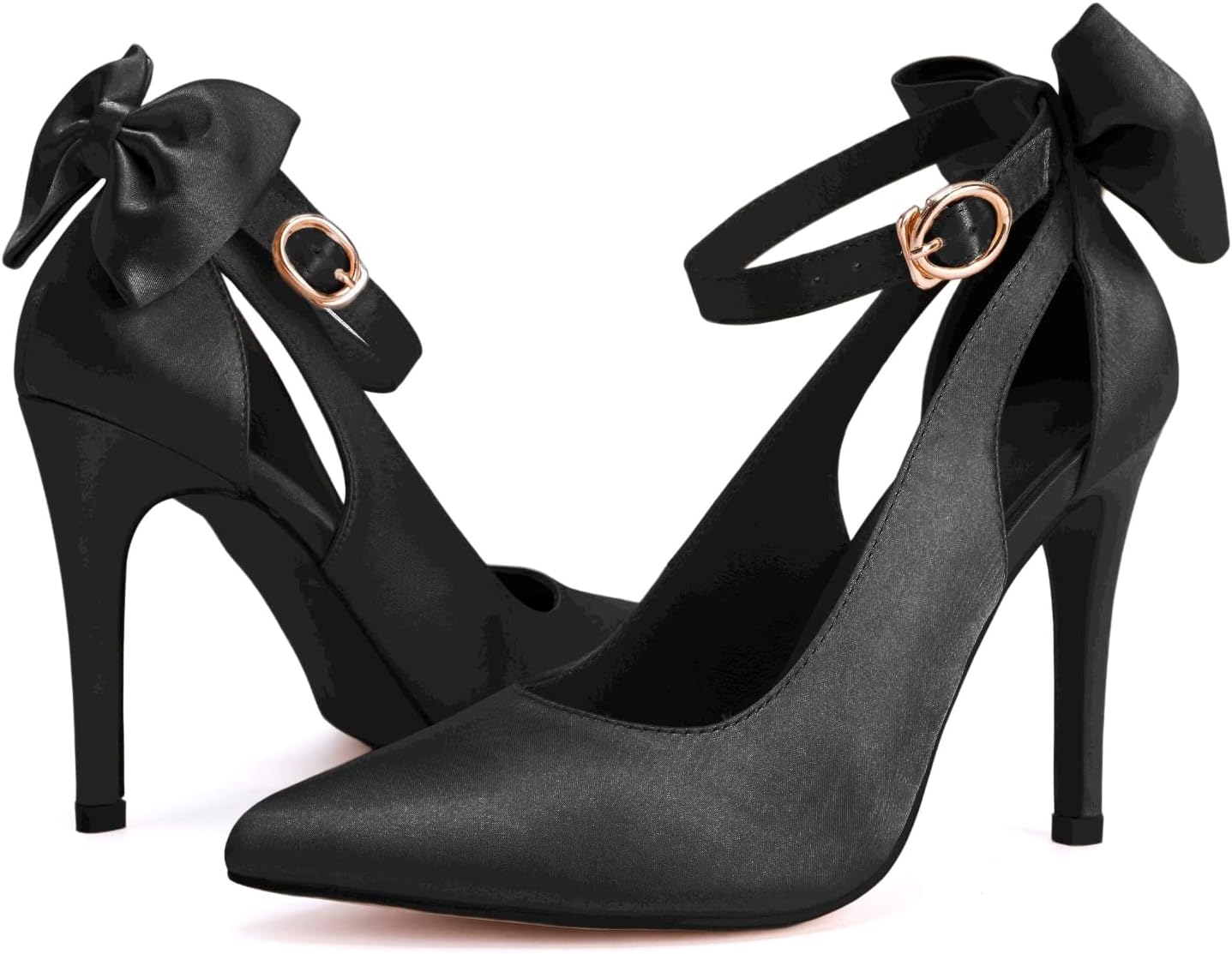 Fashare Womens High Heels Bow Tie Back Sexy Stiletto Ankle Strap Wedding Dress Pumps Shoes