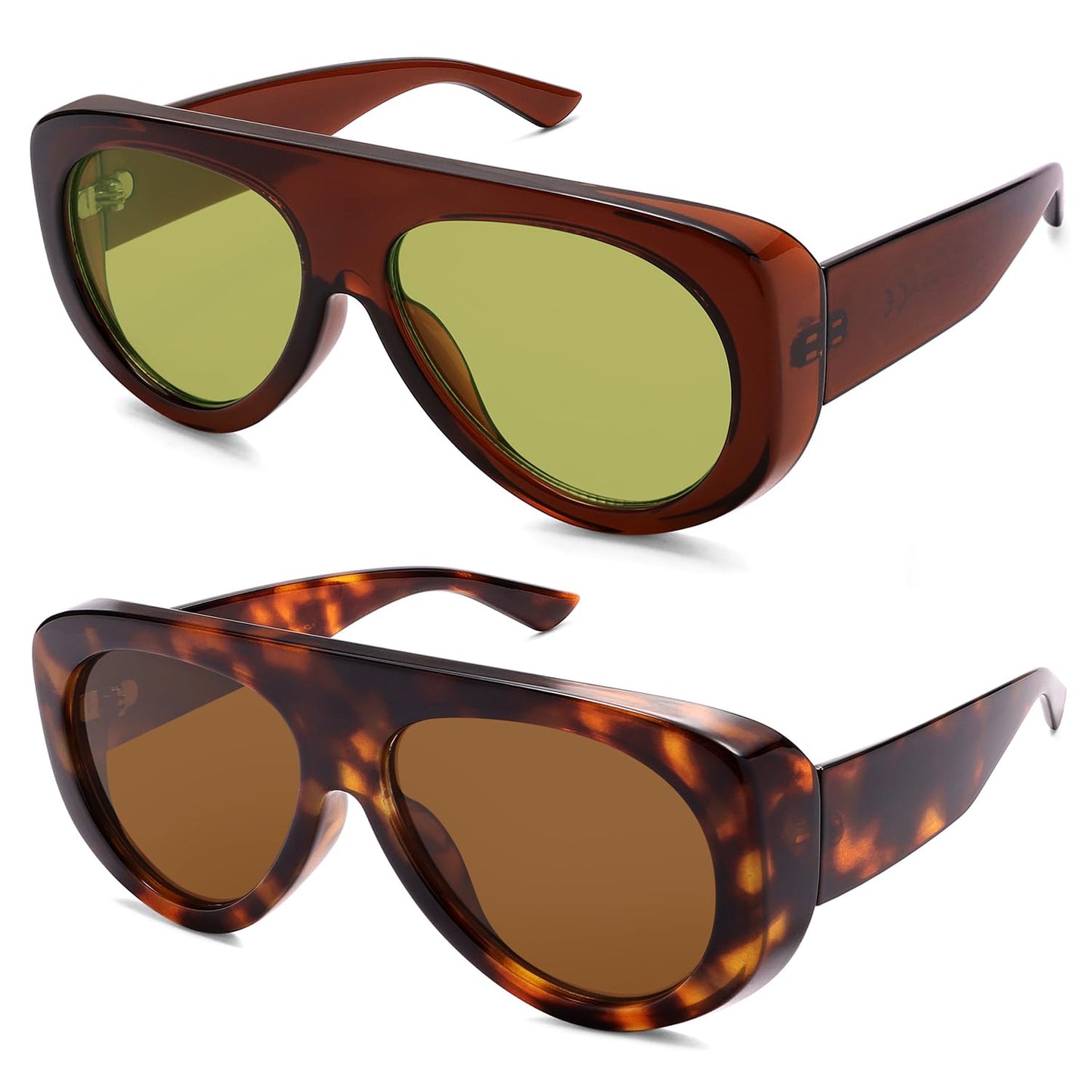 Trendy Aviator Sunglasses Womens Mens Retro 90s Rectangle Wrap Shades Oversized Style AR82372