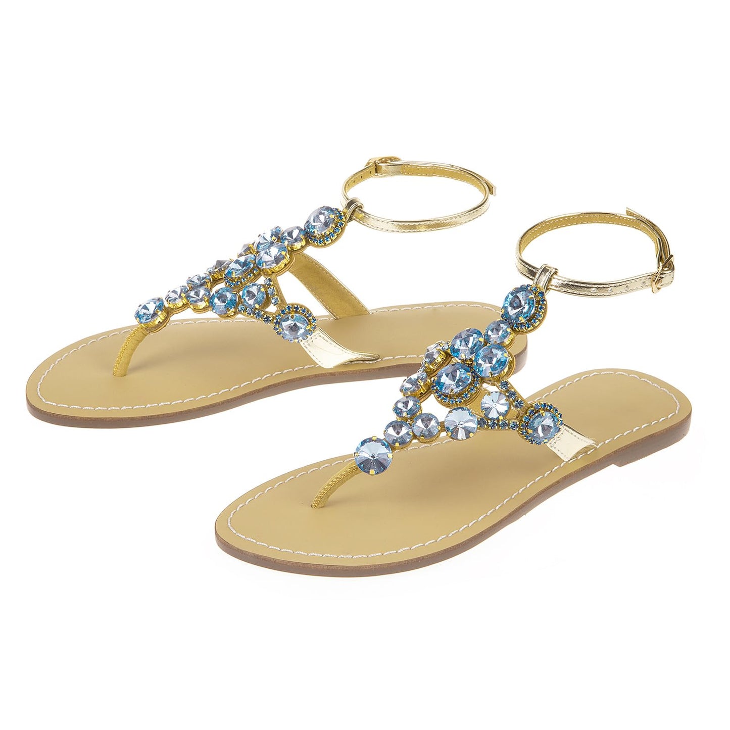 UTIKLIOU Women's Rhinestone Flat Sandals T-Strap Thong Sandals Summer Flat Sandals Flip Flop Sandals for Women