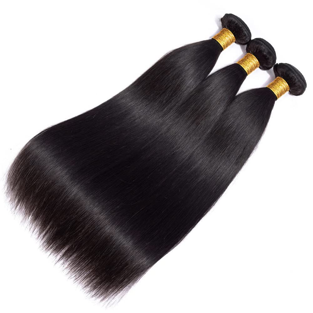 WOWQUEEN 10A Brazilian Straight Human Hair Bundles 18 20 22 Inch 100% Unprocessed Virgin Straight Weave 3 Bundles Deals Human Hair