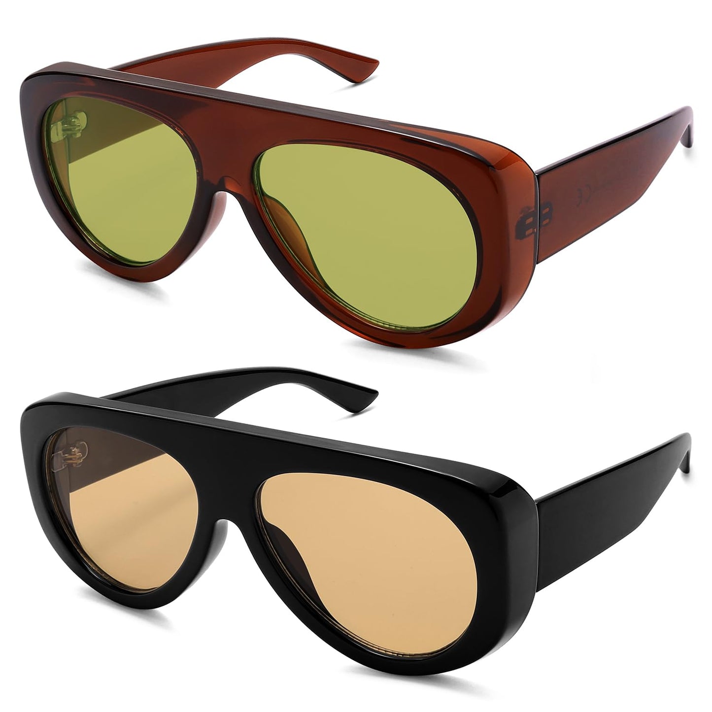 Trendy Aviator Sunglasses Womens Mens Retro 90s Rectangle Wrap Shades Oversized Style AR82372