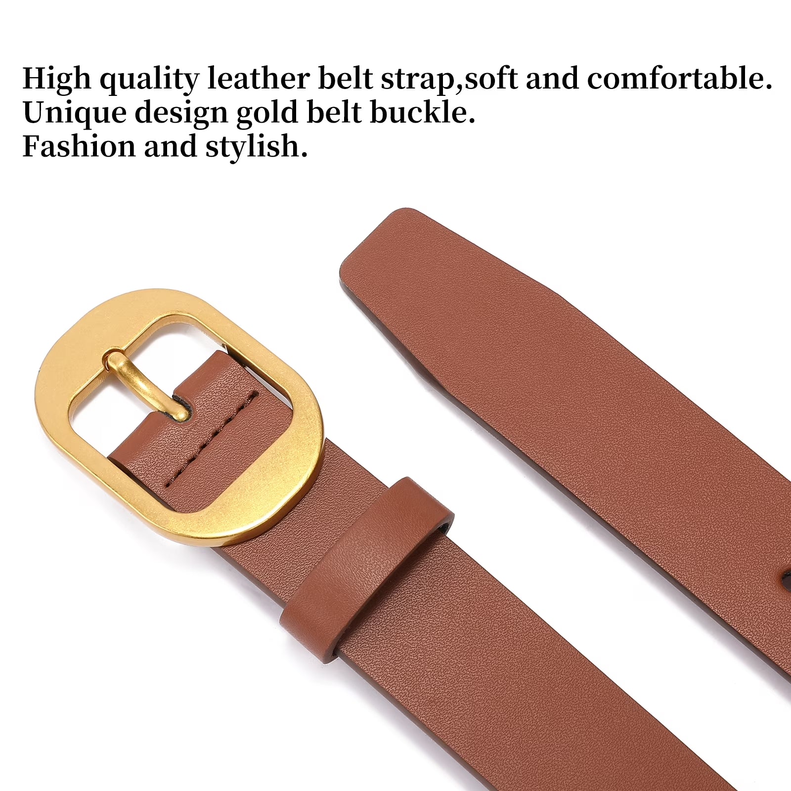 Women'S Casual Leather Belts for Jeans Pants Ladies Belt Fashion Vintage Gold Pin Buckle