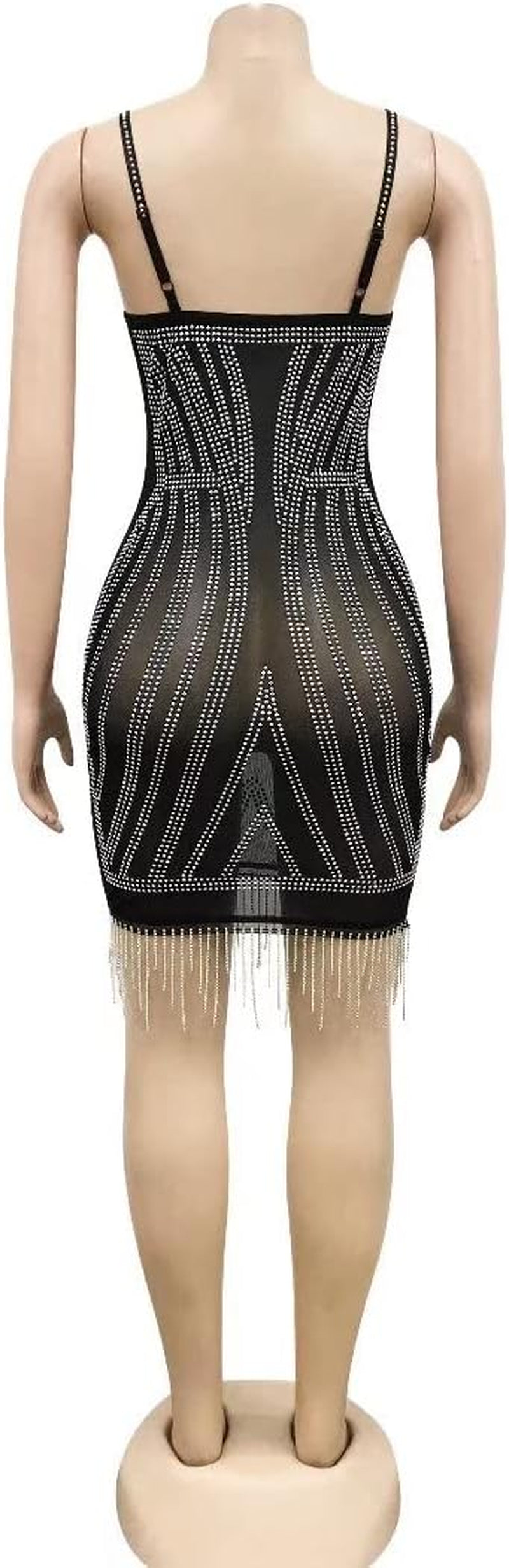 Sexy Party Cocktail Dresses for Women Spaghetti Strap Sleeveless Rhinestone Tassel Bodycon Mini Dress Apricot XL