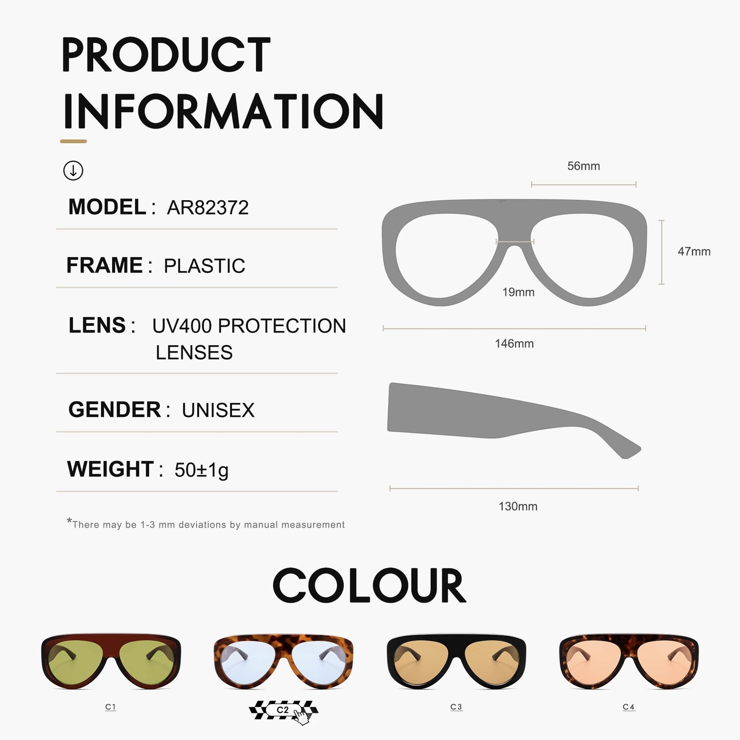 Trendy Aviator Sunglasses Womens Mens Retro 90s Rectangle Wrap Shades Oversized Style AR82372