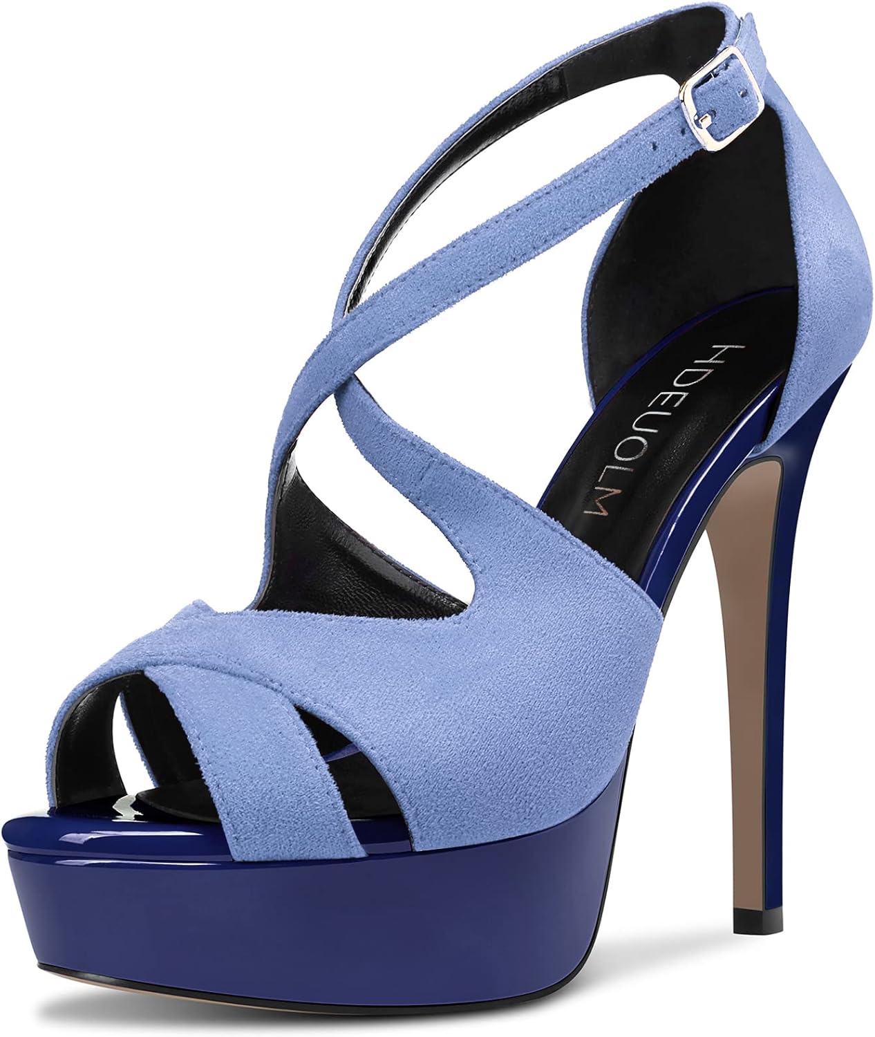 HDEUOLM Women Stiletto High Platform Heel Peep Open Toe Sandals Ankle Strap Wedding Dress 4.7 Inches Heels