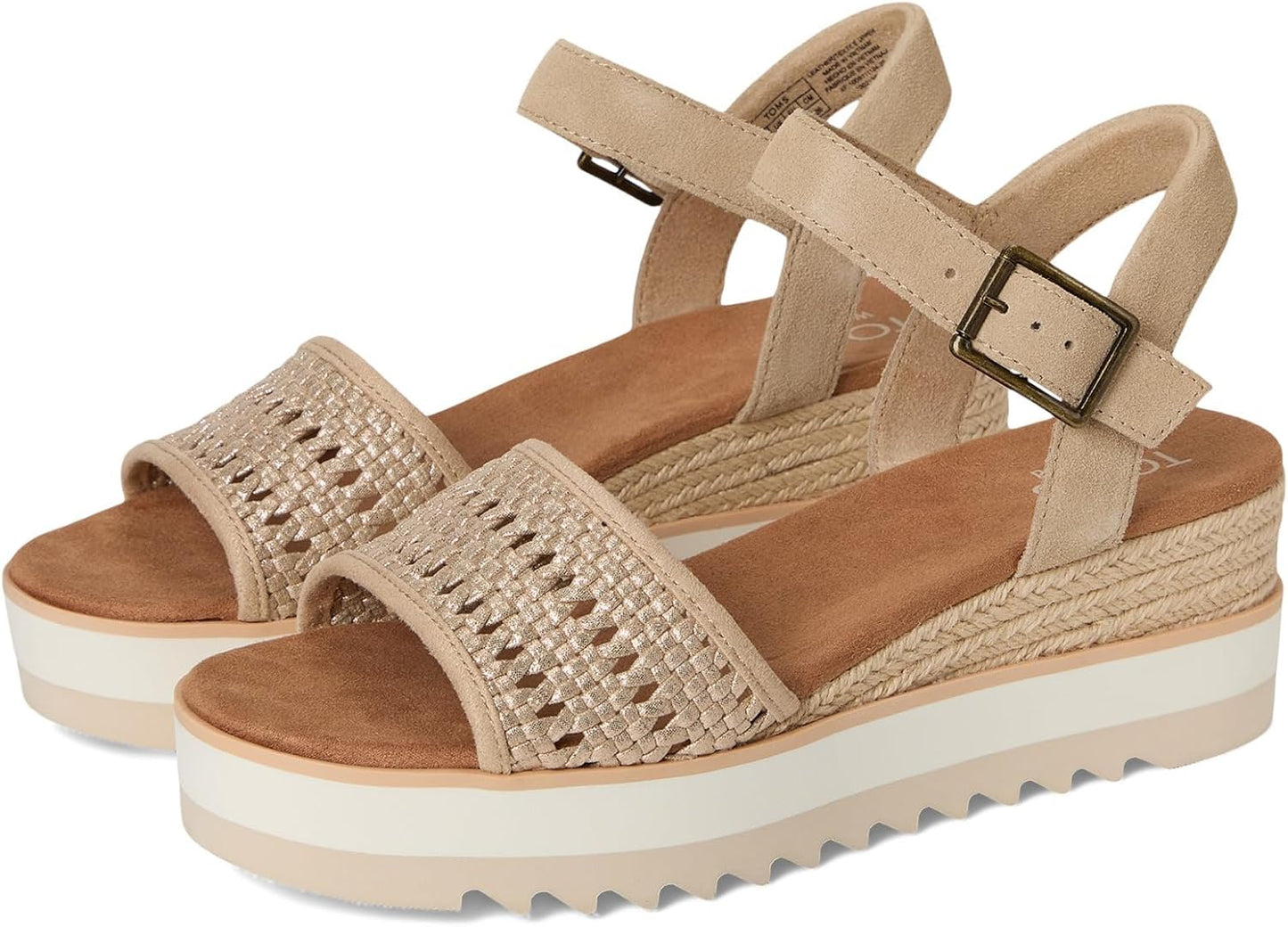 TOMS Women's Diana Wedge Heel Sandal, Leather Upper, Rope-Wrapped Midsole, Adjustable Strap, Buckle, OrthoLite Insole