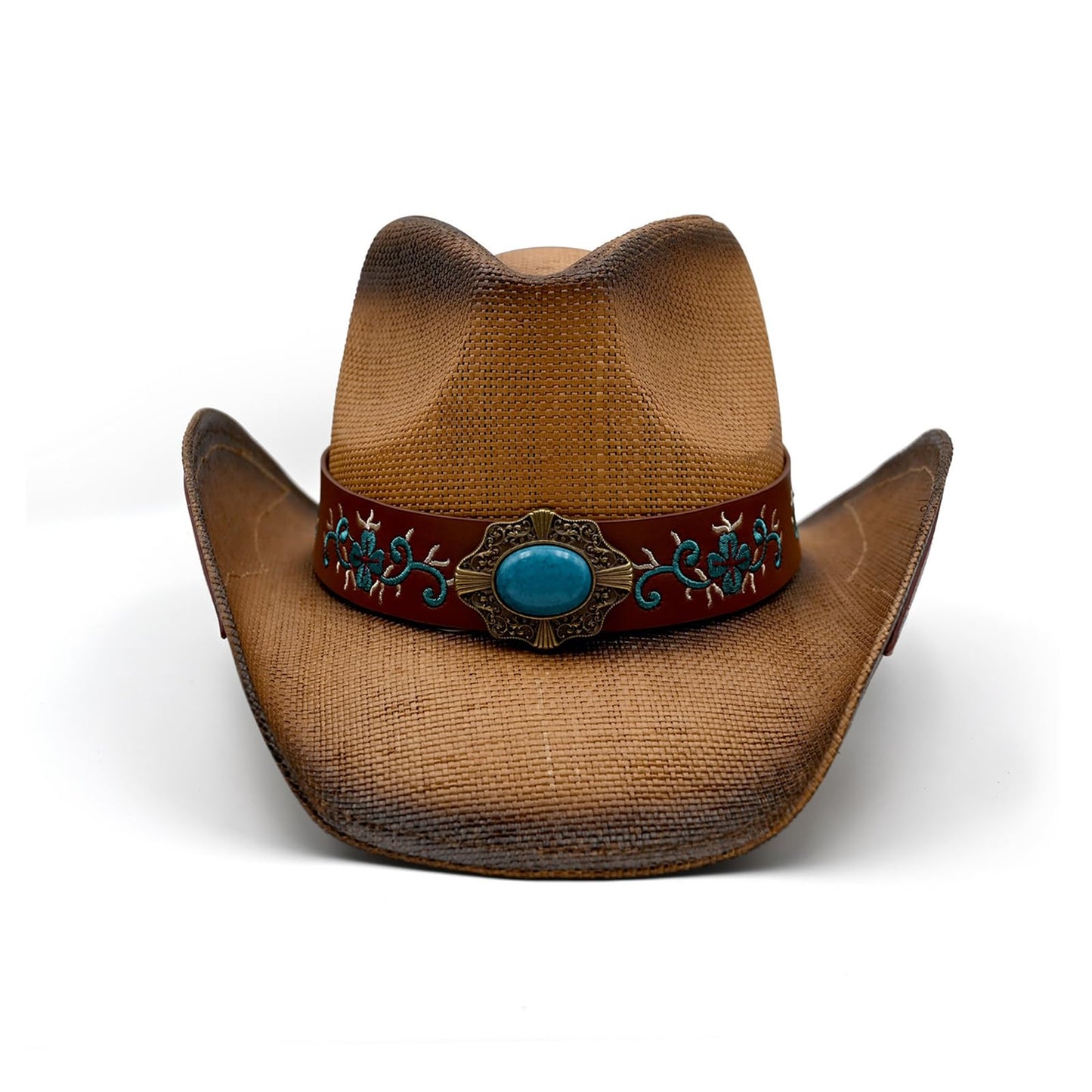 Men's Women's Straw Cowboy Hat Cowgirl Woven Sun Hat Western Cowboy Hat Two Decorative Bands