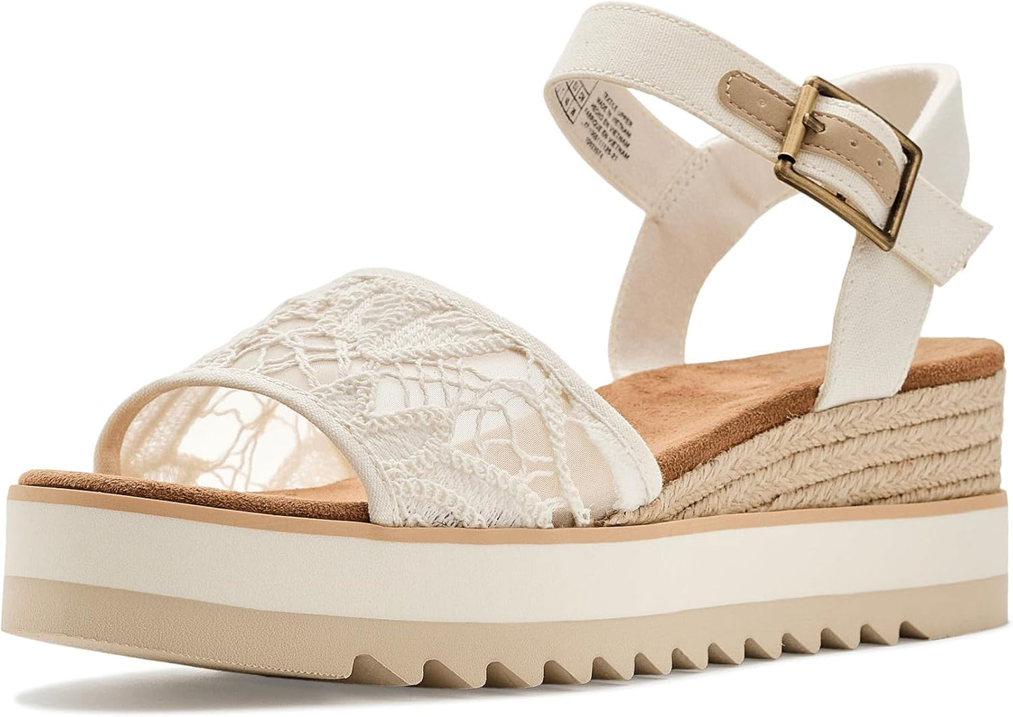 TOMS Women's Diana Wedge Heel Sandal, Leather Upper, Rope-Wrapped Midsole, Adjustable Strap, Buckle, OrthoLite Insole