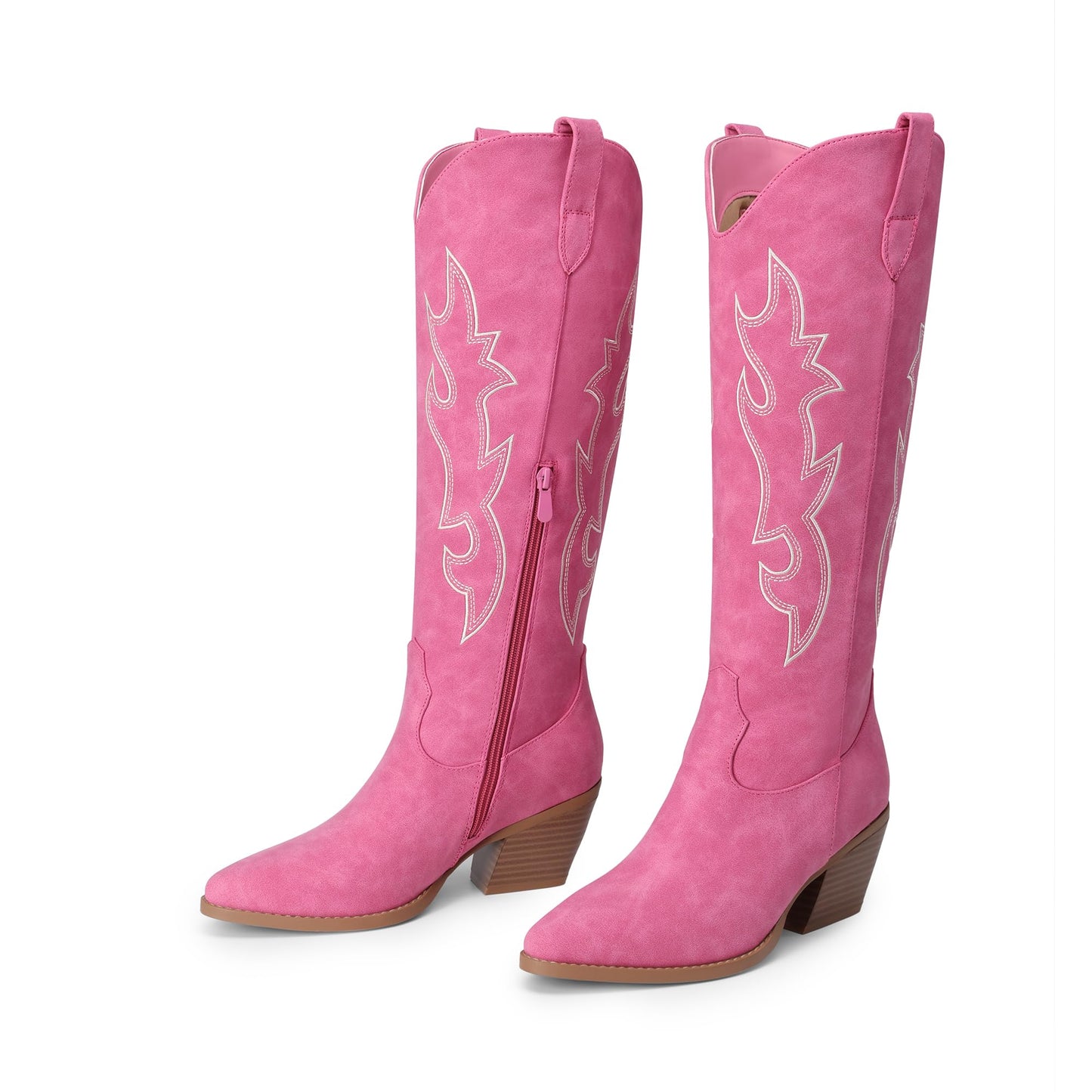 DREAM PAIRS Cowgirl Boots Women Knee High Cowboy Boots Pointed Toe Chunky Block Heel Suede Tall Western Boots with Embroidered