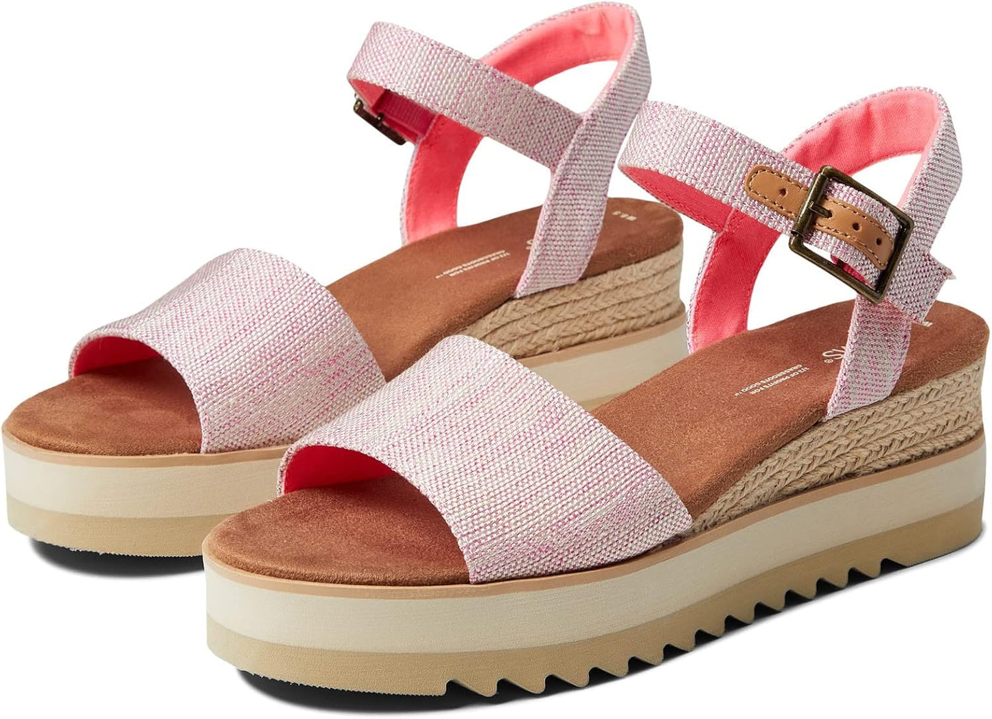 TOMS Women's Diana Wedge Heel Sandal, Leather Upper, Rope-Wrapped Midsole, Adjustable Strap, Buckle, OrthoLite Insole