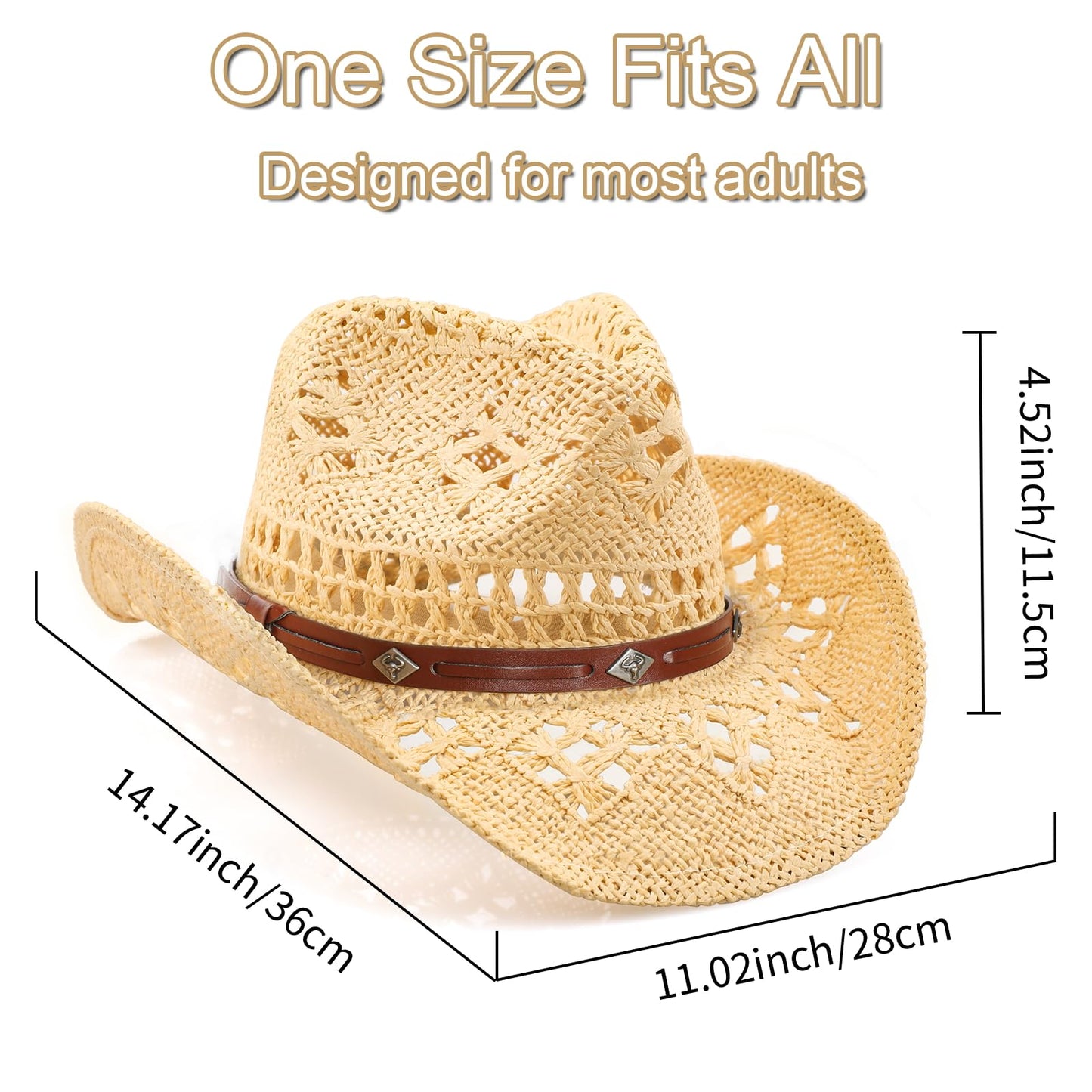 WQWOVRVO Cowboy Hat,Cowgirl Hat,Cowboy Hats for Women/Mens/Straw Wide with Shapeable Brim Cowboy Hat for Womens/White/Black.