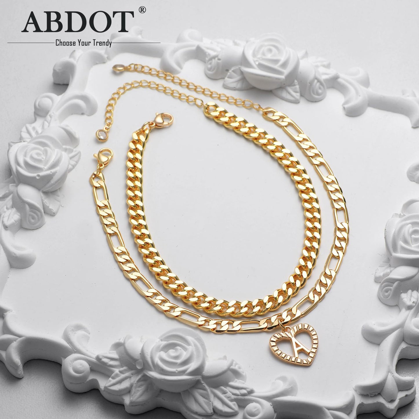 Dainty Gold Ankle Bracelets for Women 14K Gold Plated Heart Initial Anklets for Women Stackable Cuban Figaro Chains Women's Anklets Anklets for Women Waterproof