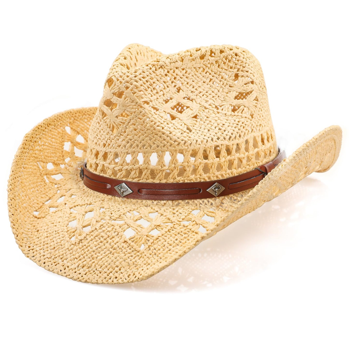 WQWOVRVO Cowboy Hat,Cowgirl Hat,Cowboy Hats for Women/Mens/Straw Wide with Shapeable Brim Cowboy Hat for Womens/White/Black.