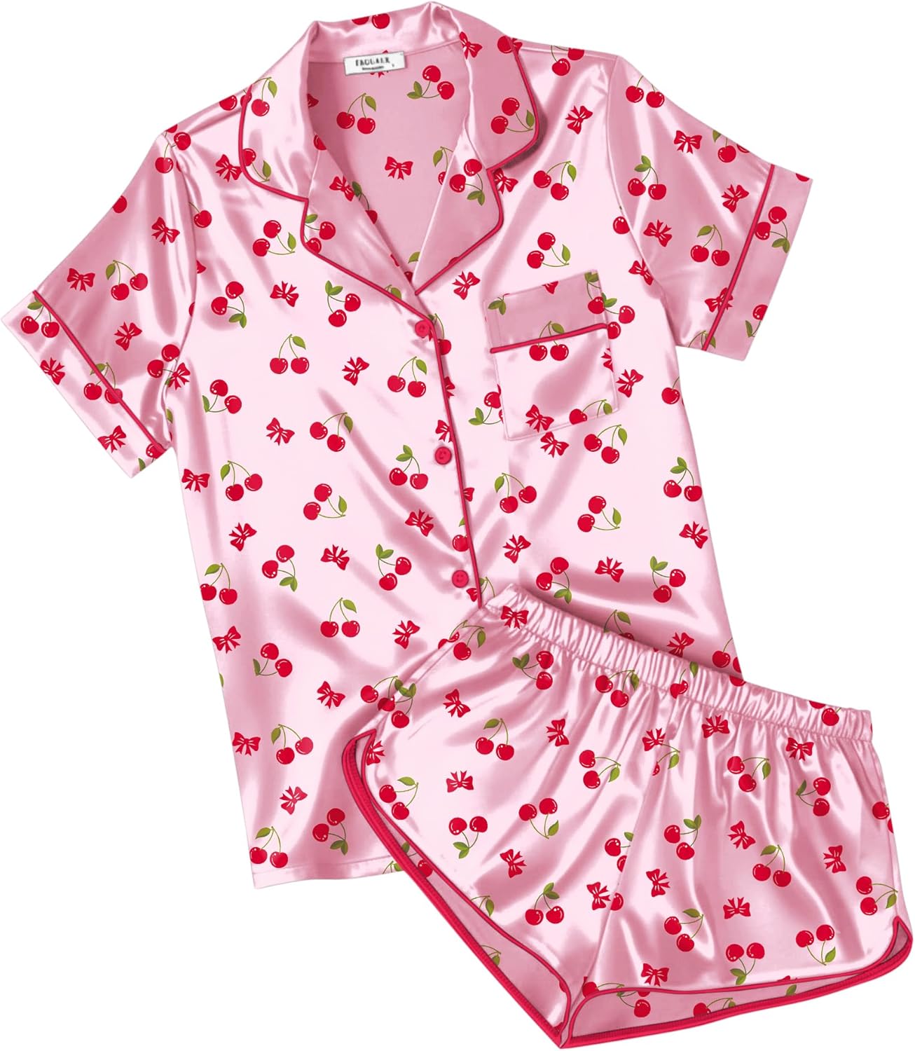 Ekouaer Womens Silk Satin Pajamas Short Sleeve PJS Shorts Set Soft Button Down Sleepwear 2 Piece Loungewear S-5XL