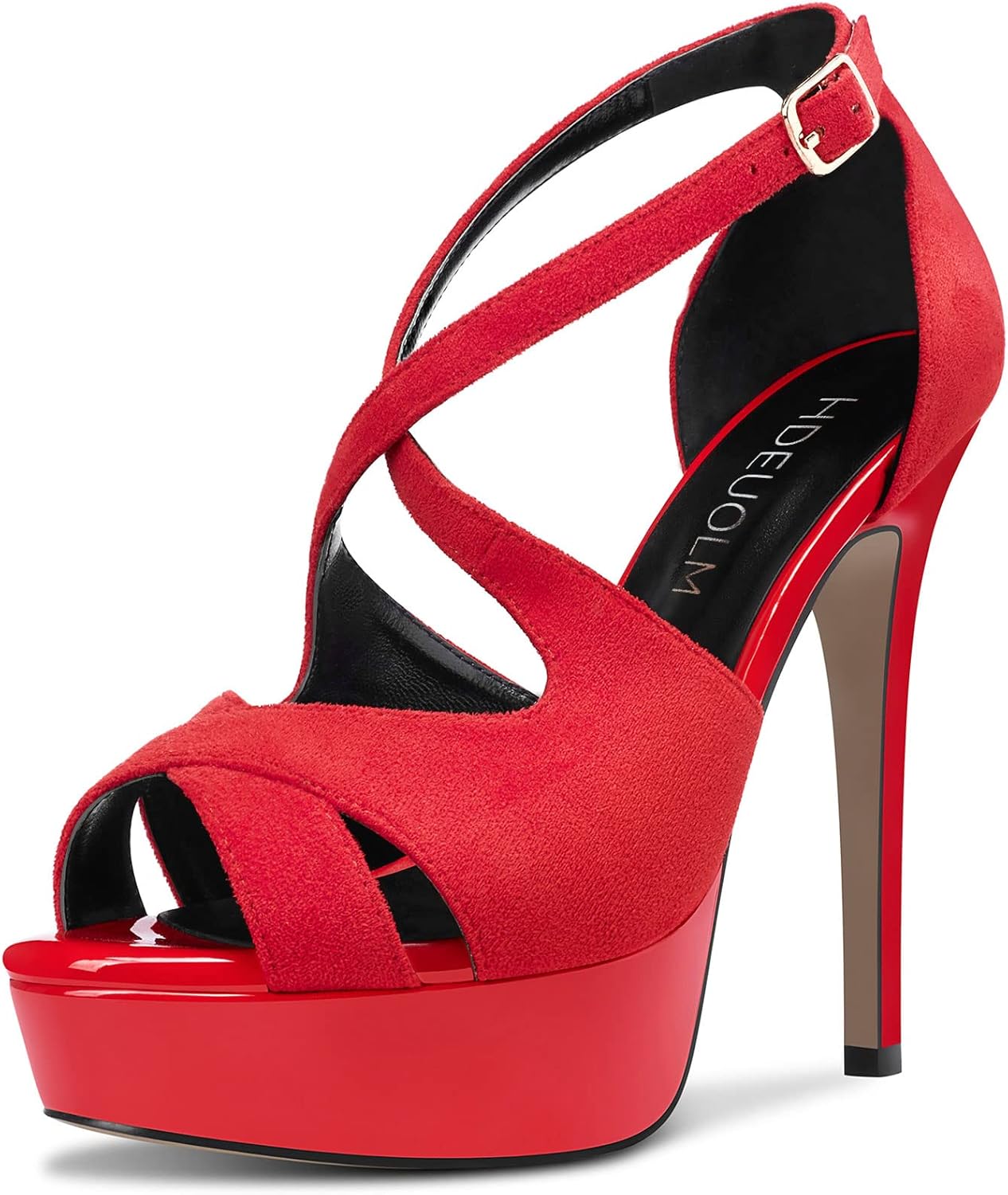 HDEUOLM Women Stiletto High Platform Heel Peep Open Toe Sandals Ankle Strap Wedding Dress 4.7 Inches Heels