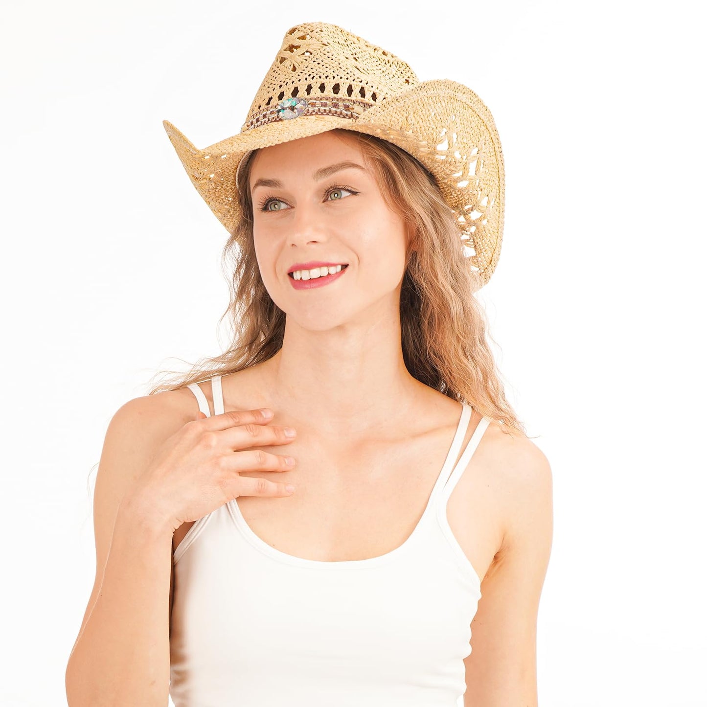 WQWOVRVO Cowboy Hat,Cowgirl Hat,Cowboy Hats for Women/Mens/Straw Wide with Shapeable Brim Cowboy Hat for Womens/White/Black.