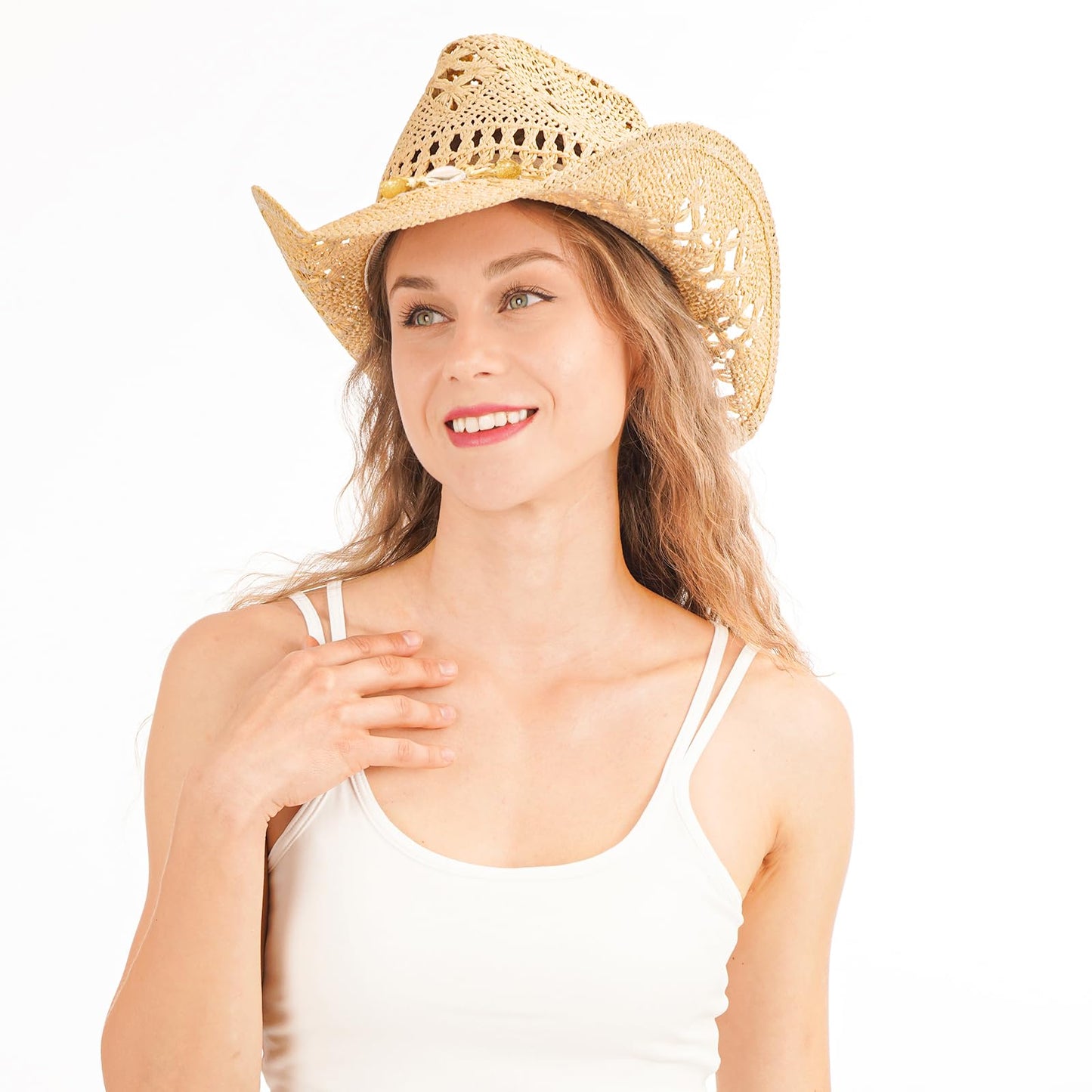 WQWOVRVO Cowboy Hat,Cowgirl Hat,Cowboy Hats for Women/Mens/Straw Wide with Shapeable Brim Cowboy Hat for Womens/White/Black.