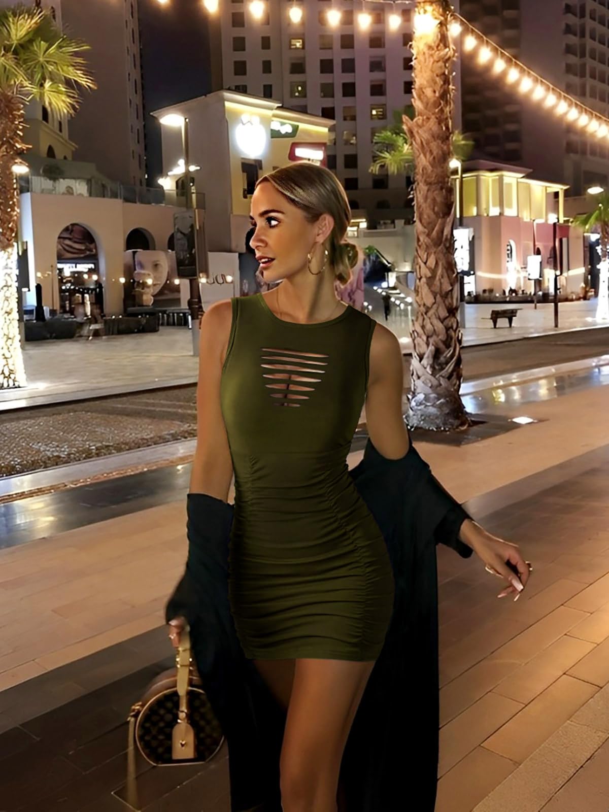 Women 2026 Sexy Summer Bodycon Ruched Party Club Mini Dress Sleeveless Cutout Tight Date Night Tank Short Dresses