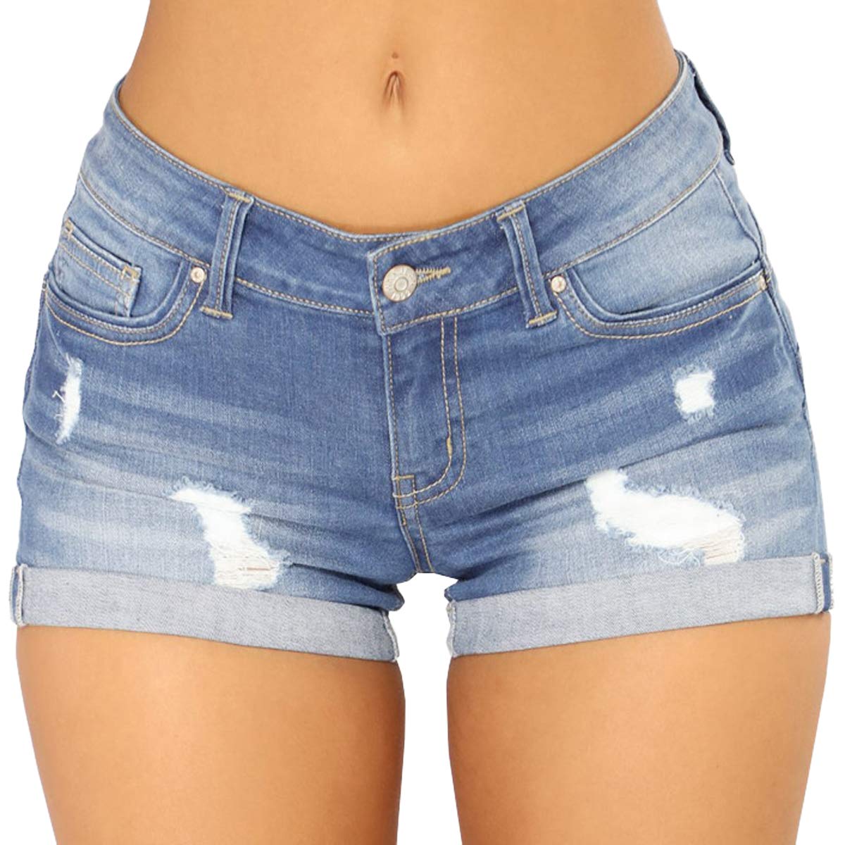 vanberfia Women's Stretchy Denim Mid Rise Jean Shorts with Pockets…