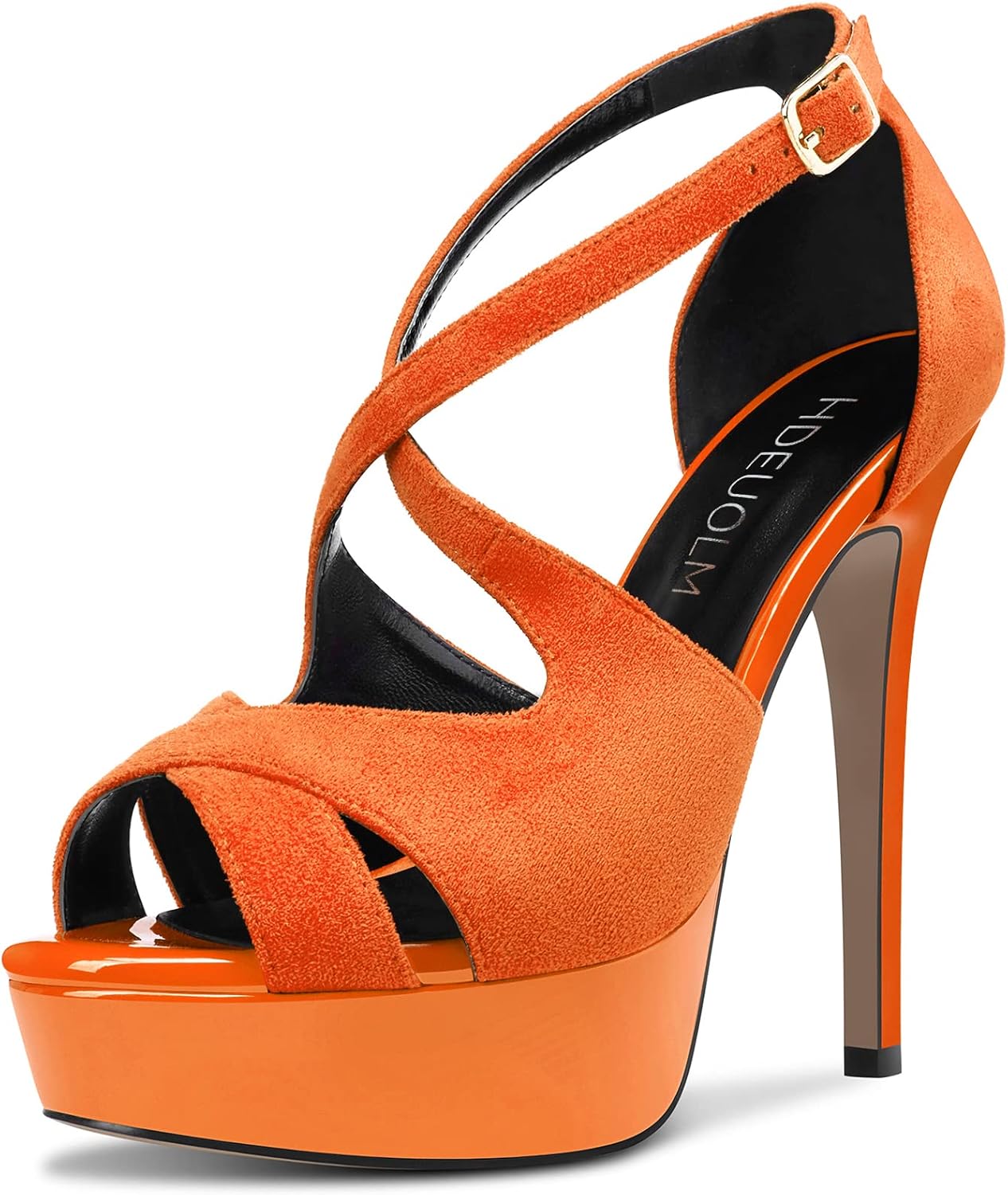 HDEUOLM Women Stiletto High Platform Heel Peep Open Toe Sandals Ankle Strap Wedding Dress 4.7 Inches Heels