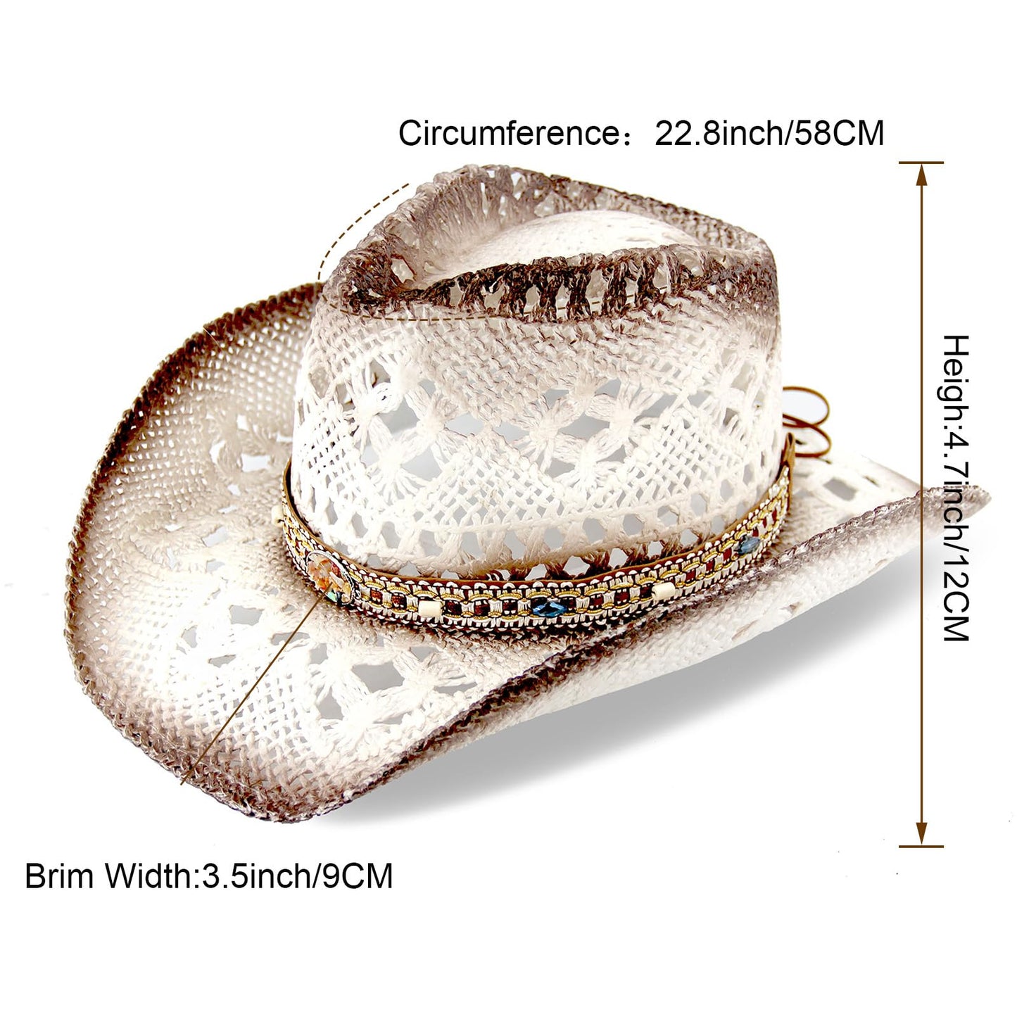 Men's Women's Straw Cowboy Hat Cowgirl Woven Sun Hat Western Cowboy Hat Two Decorative Bands