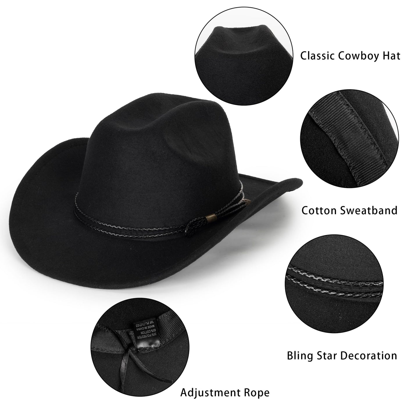 Eohak Womens Western Cowboy Hats Studded Pinched Western Cowgirl Hats Wide Brim Fedoras Hat with Belt Buckle (Size:Medium)