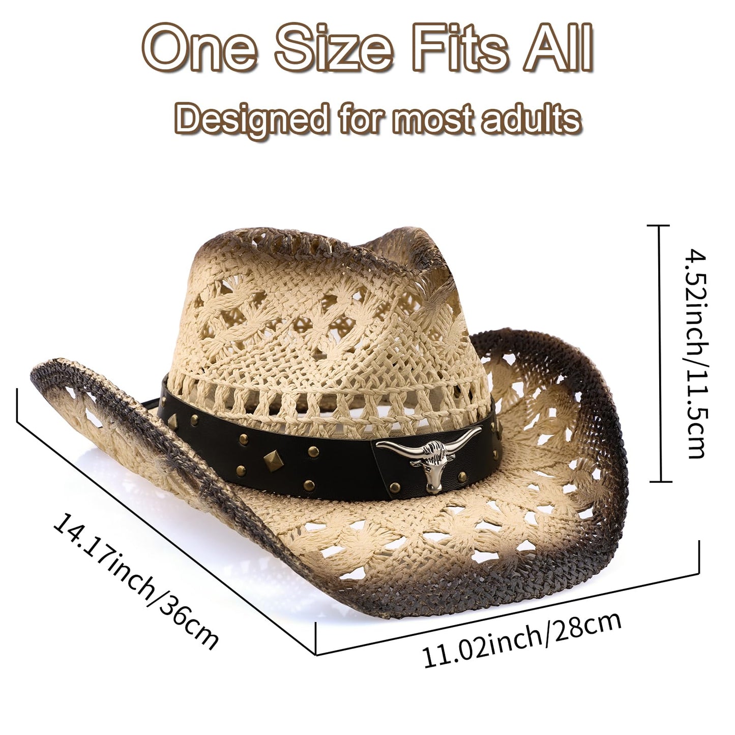 WQWOVRVO Cowboy Hat,Cowgirl Hat,Cowboy Hats for Women/Mens/Straw Wide with Shapeable Brim Cowboy Hat for Womens/White/Black.
