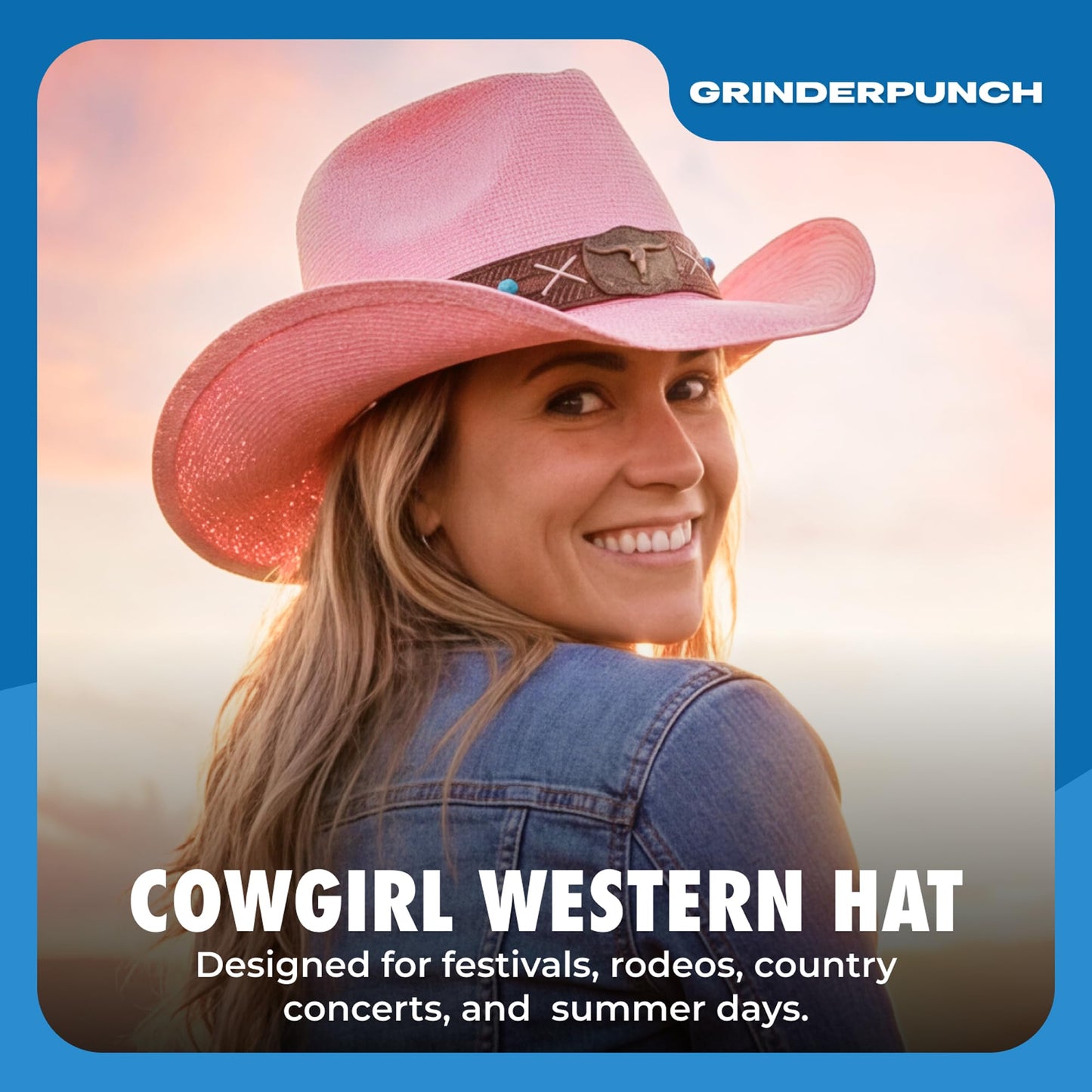 grinderPUNCH Western Outback Cowboy Hat Men's Women's Style Classic Straw Western Cowgirl Hat