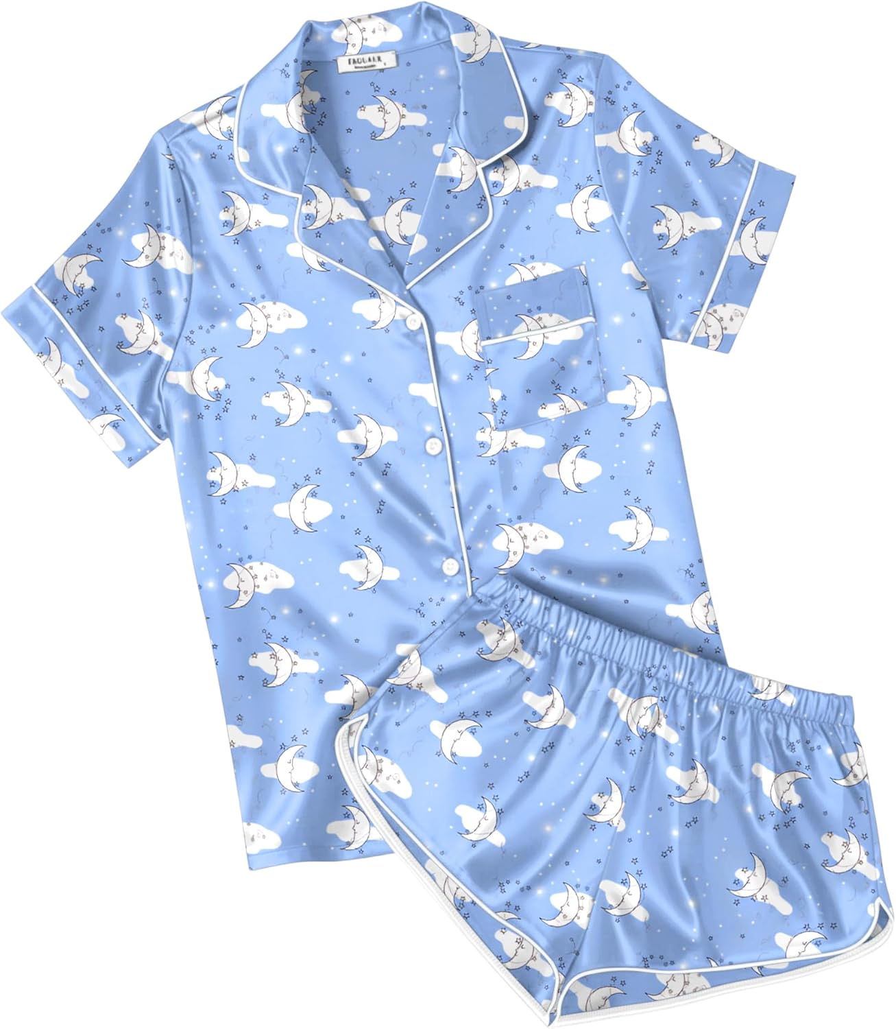 Ekouaer Womens Silk Satin Pajamas Short Sleeve PJS Shorts Set Soft Button Down Sleepwear 2 Piece Loungewear S-5XL