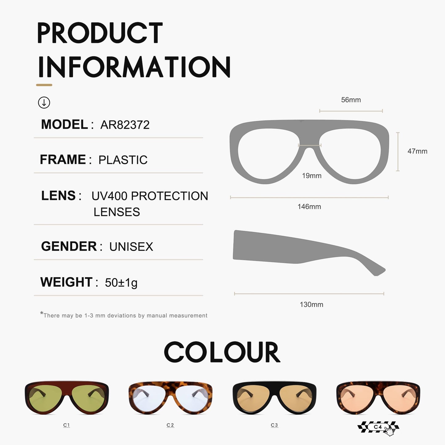 Trendy Aviator Sunglasses Womens Mens Retro 90s Rectangle Wrap Shades Oversized Style AR82372