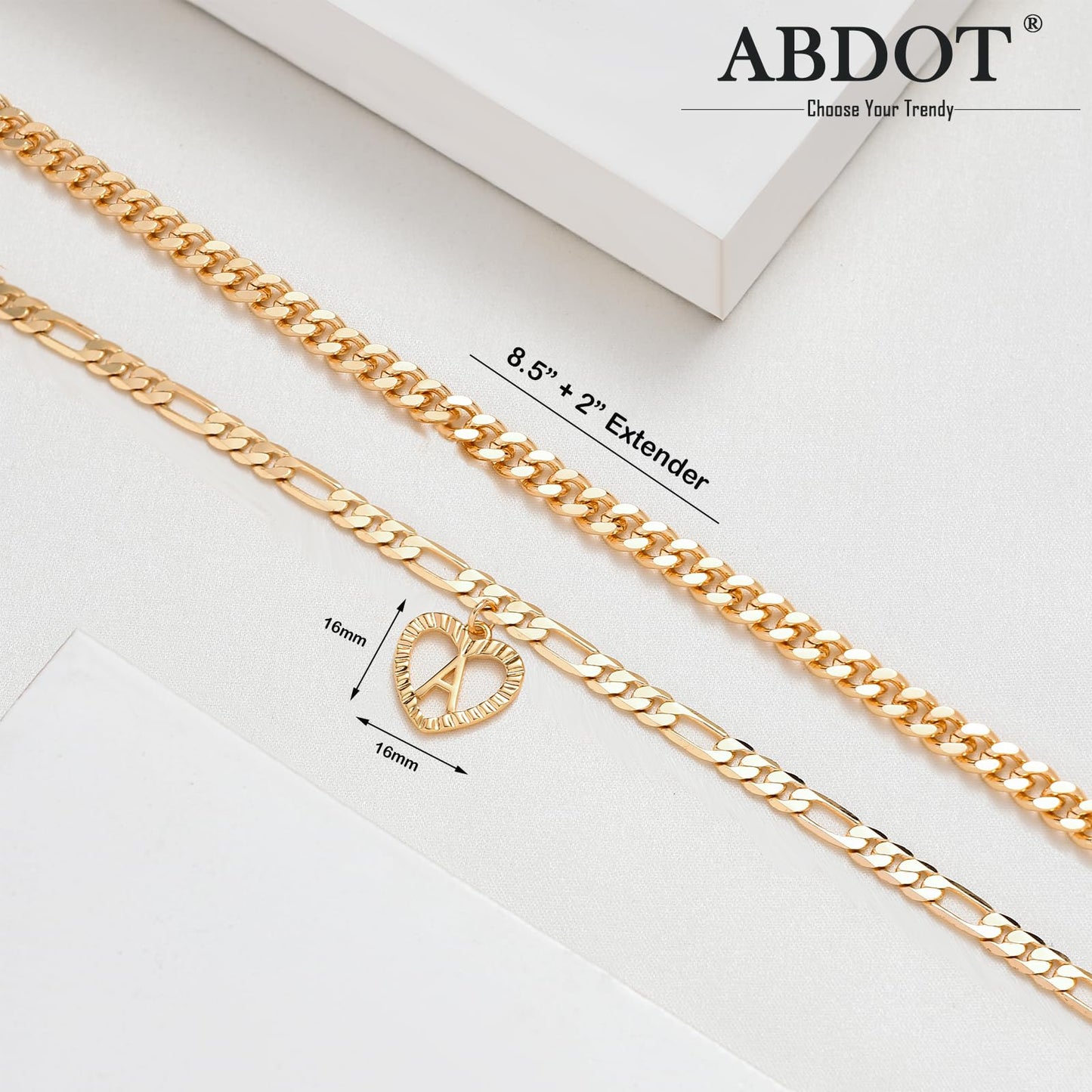 Dainty Gold Ankle Bracelets for Women 14K Gold Plated Heart Initial Anklets for Women Stackable Cuban Figaro Chains Women's Anklets Anklets for Women Waterproof