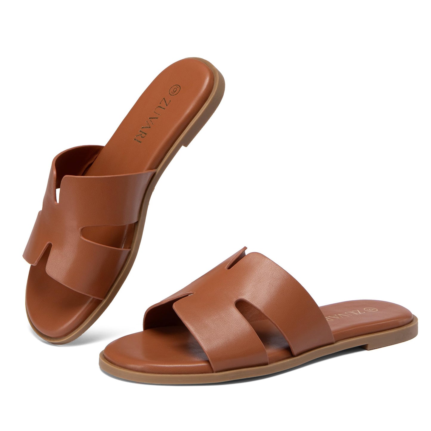 Women's Flat Sandals Open Toe Leather Slippers for Summer Slip On Beach Mules Dressy Comfortable Slide Sandals