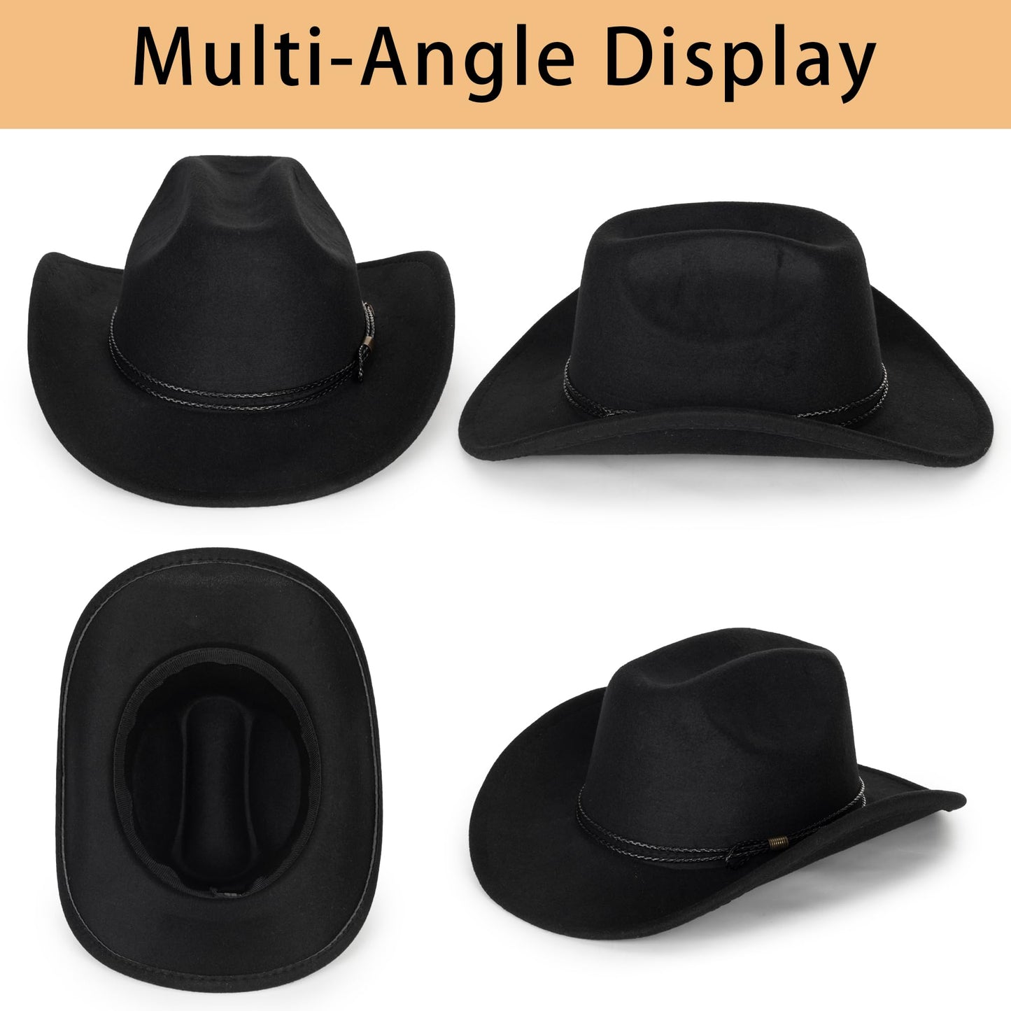 Eohak Womens Western Cowboy Hats Studded Pinched Western Cowgirl Hats Wide Brim Fedoras Hat with Belt Buckle (Size:Medium)