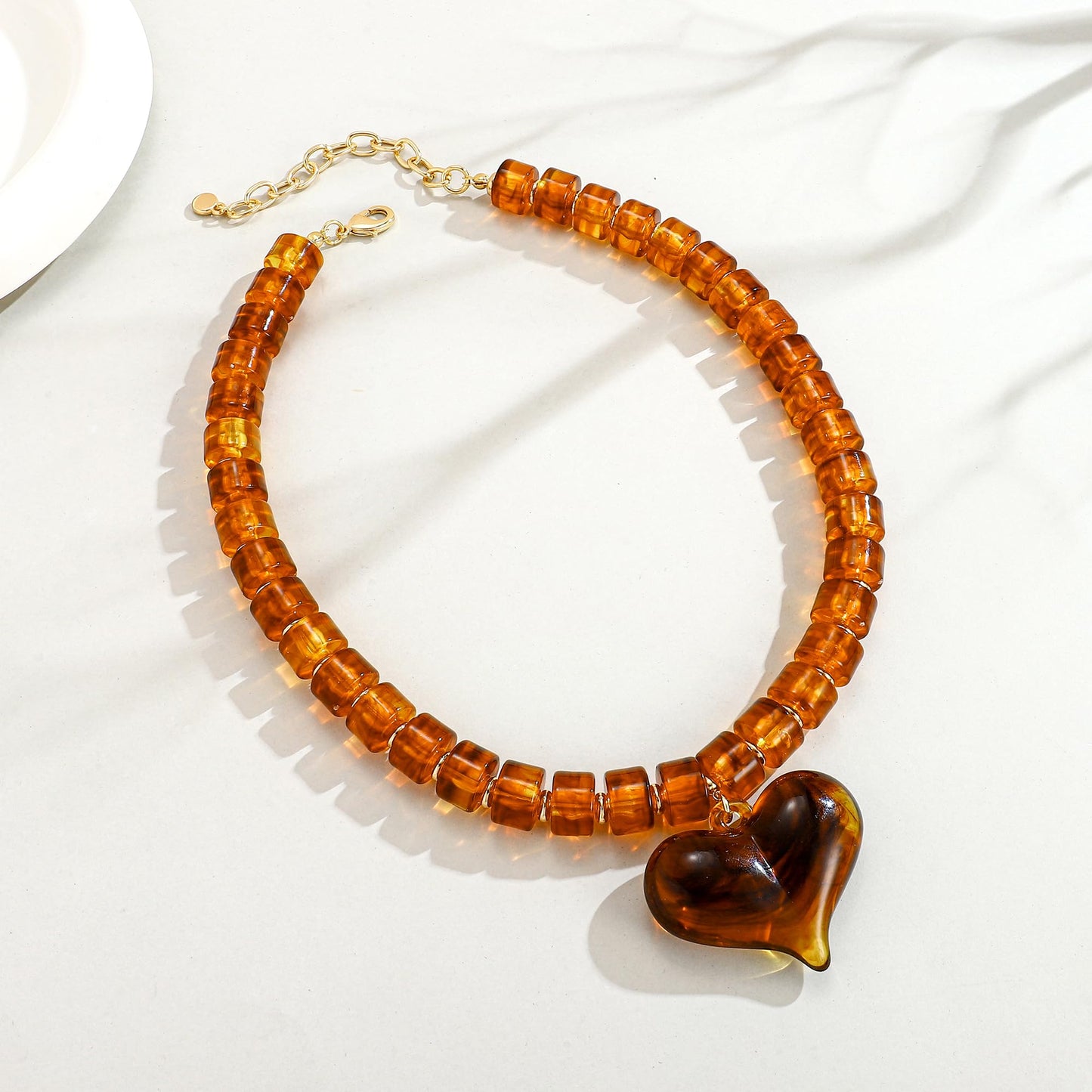 WOWORAMA Chunky Heart Necklaces for Women Colorful Resin Beaded Choker Necklace Gold Puffy Heart Statement Necklace Trendy Acrylic Choker Jewelry