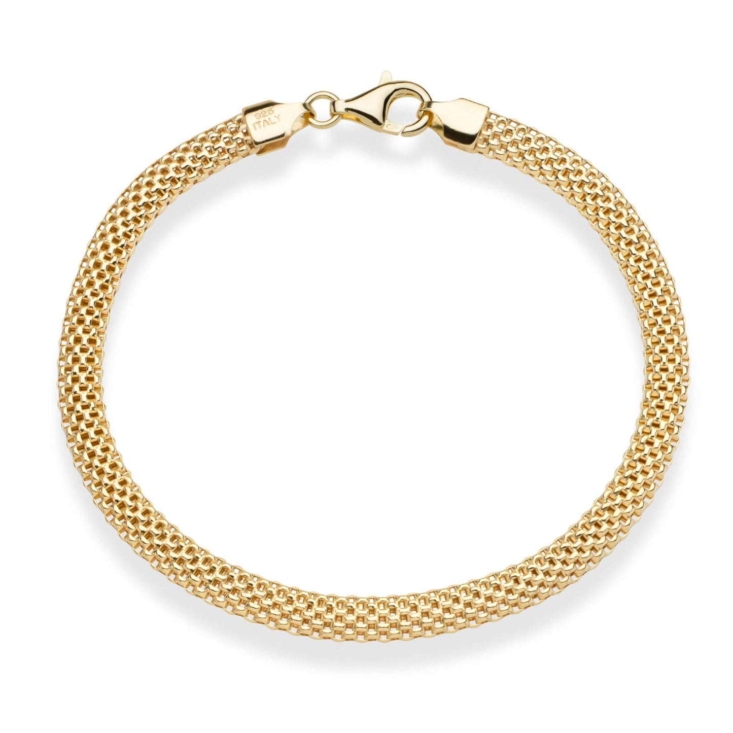 Miabella 18K Gold Plated 925 Sterling Silver Italian 5mm Mesh Link Chain Bracelet for Women, Made in Italy