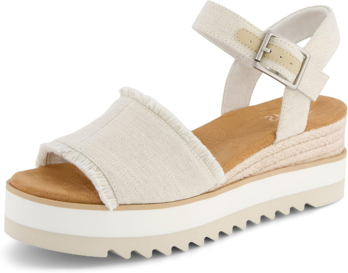 TOMS Women's Diana Wedge Heel Sandal, Leather Upper, Rope-Wrapped Midsole, Adjustable Strap, Buckle, OrthoLite Insole