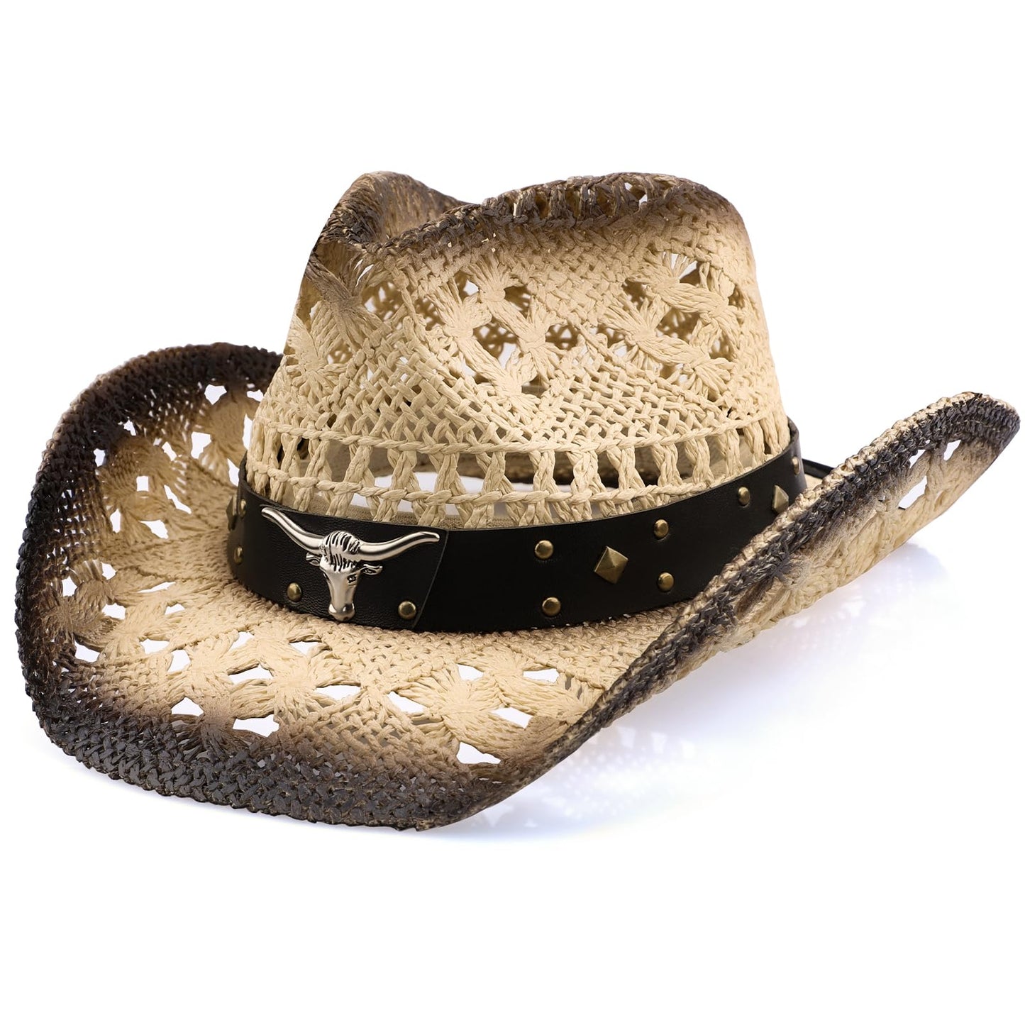WQWOVRVO Cowboy Hat,Cowgirl Hat,Cowboy Hats for Women/Mens/Straw Wide with Shapeable Brim Cowboy Hat for Womens/White/Black.