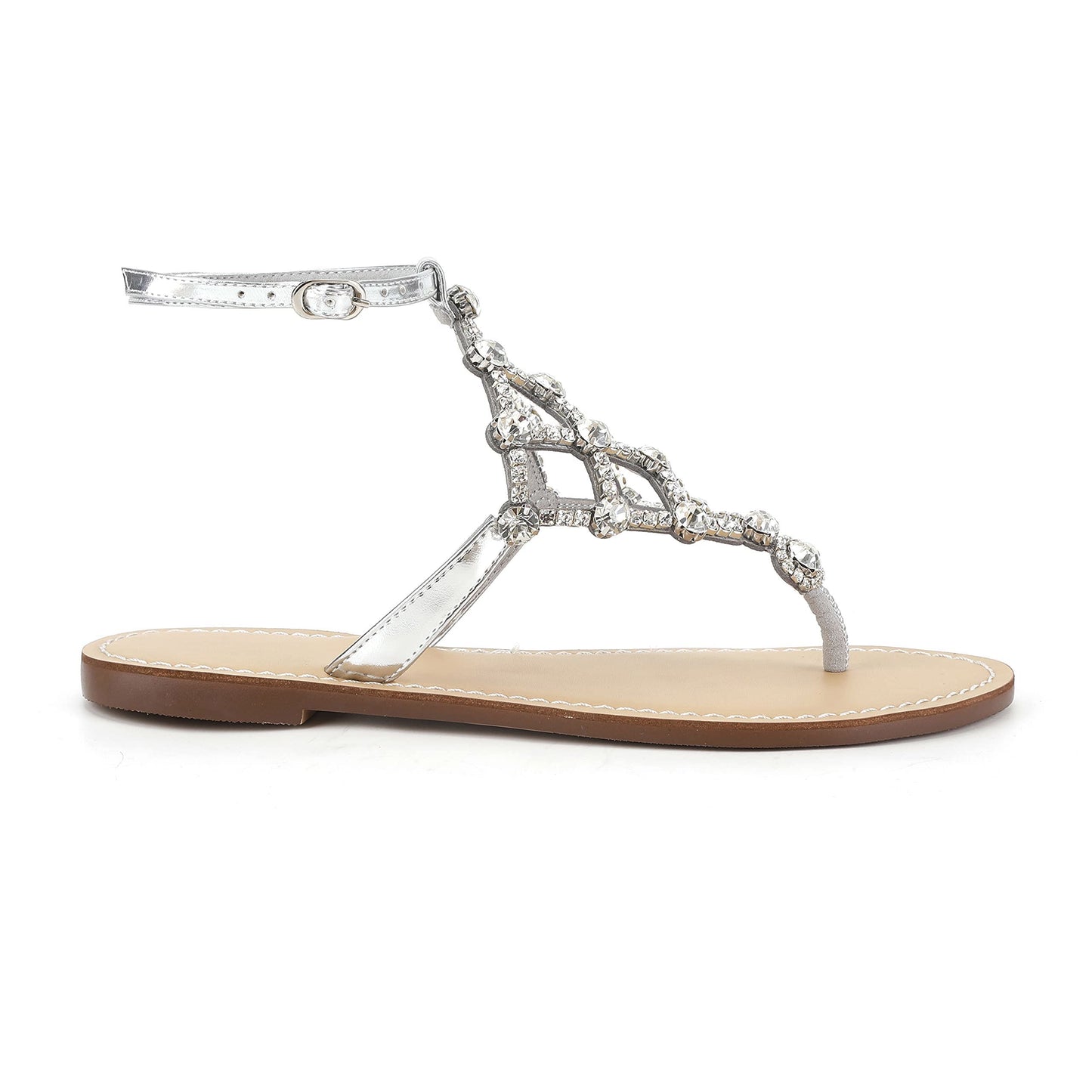 UTIKLIOU Women's Rhinestone Flat Sandals T-Strap Thong Sandals Summer Flat Sandals Flip Flop Sandals for Women