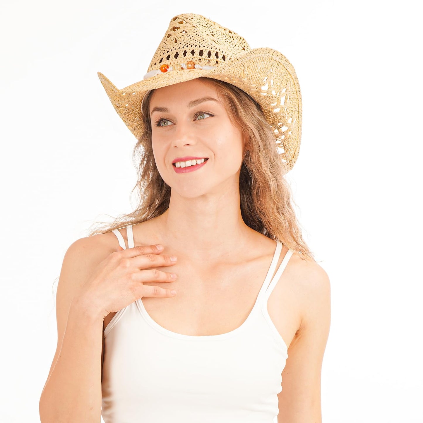 WQWOVRVO Cowboy Hat,Cowgirl Hat,Cowboy Hats for Women/Mens/Straw Wide with Shapeable Brim Cowboy Hat for Womens/White/Black.