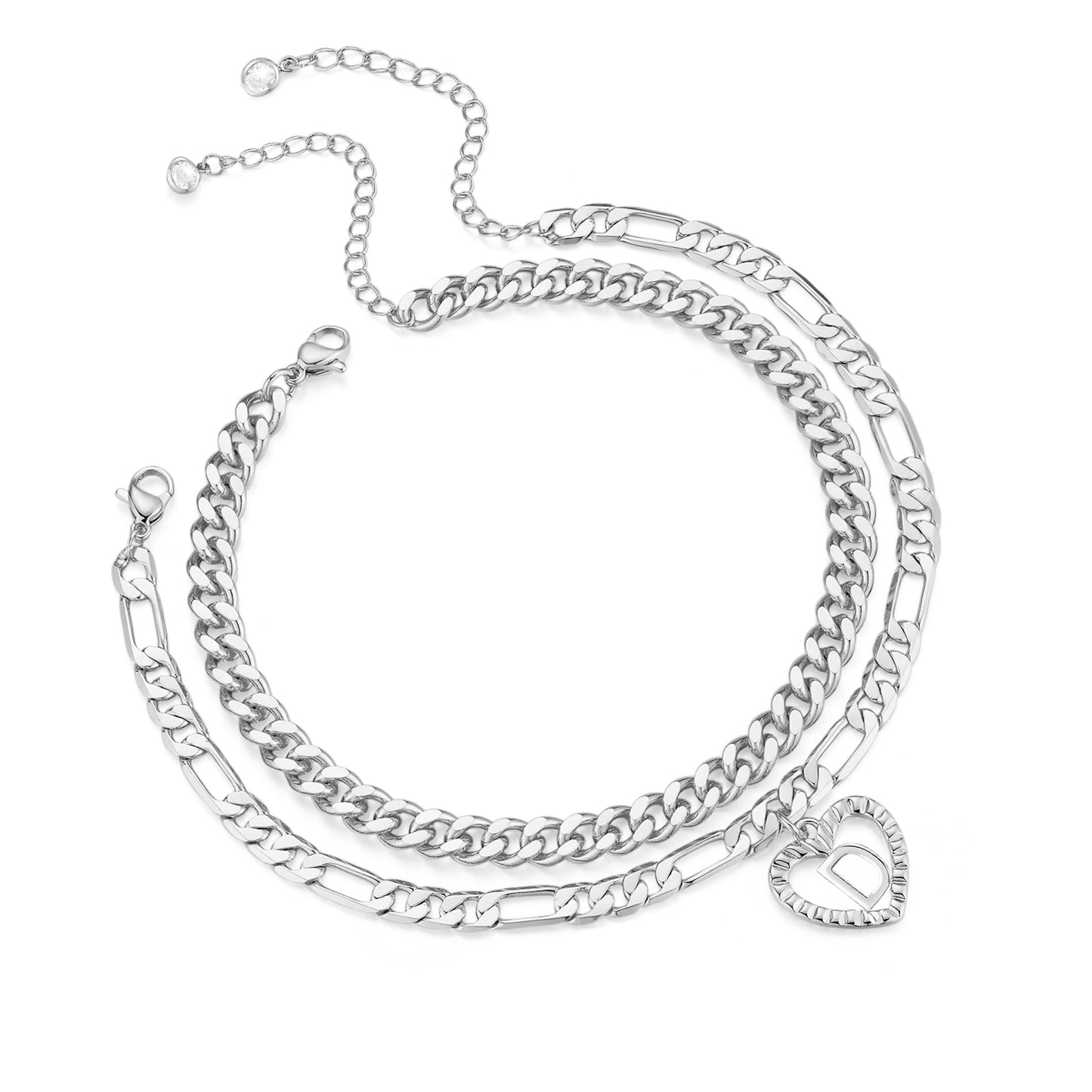 Dainty Gold Ankle Bracelets for Women 14K Gold Plated Heart Initial Anklets for Women Stackable Cuban Figaro Chains Women's Anklets Anklets for Women Waterproof