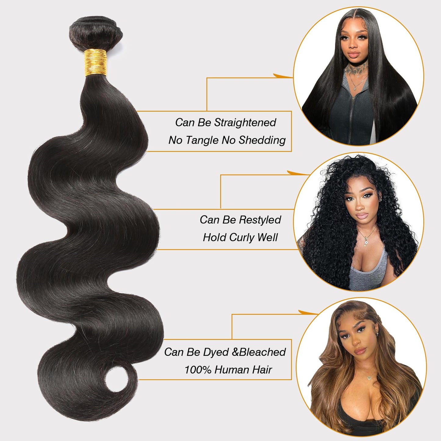 CSCHS 12A Human Hair Bundles 22 24 26 Inch Body Wave Bundles Human Hair 100% Unprocessed Brazilian Virgin Hair Quick Weave Extensions Natural Black