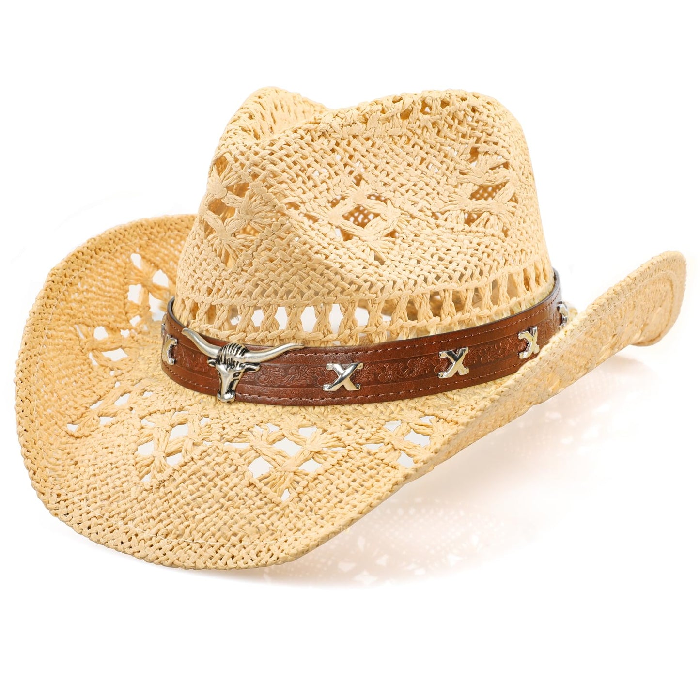 WQWOVRVO Cowboy Hat,Cowgirl Hat,Cowboy Hats for Women/Mens/Straw Wide with Shapeable Brim Cowboy Hat for Womens/White/Black.