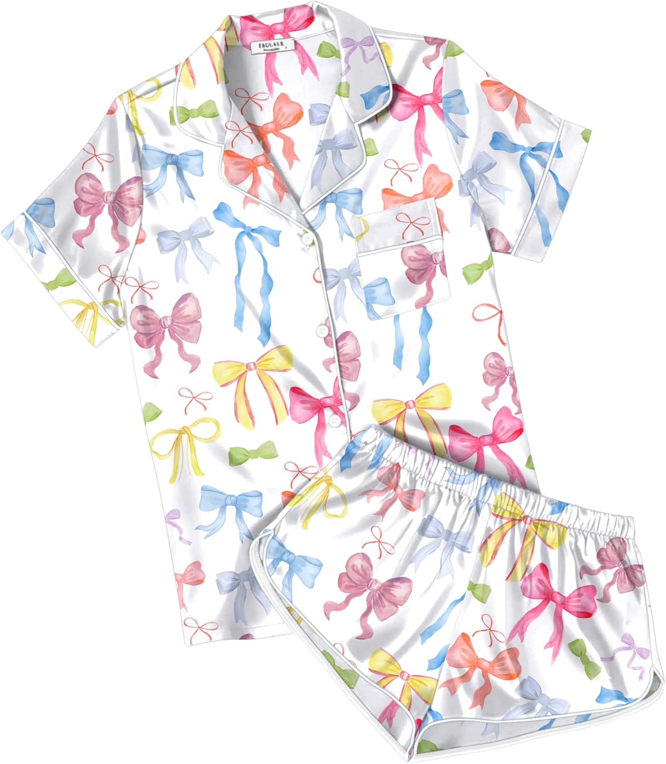 Ekouaer Womens Silk Satin Pajamas Short Sleeve PJS Shorts Set Soft Button Down Sleepwear 2 Piece Loungewear S-5XL