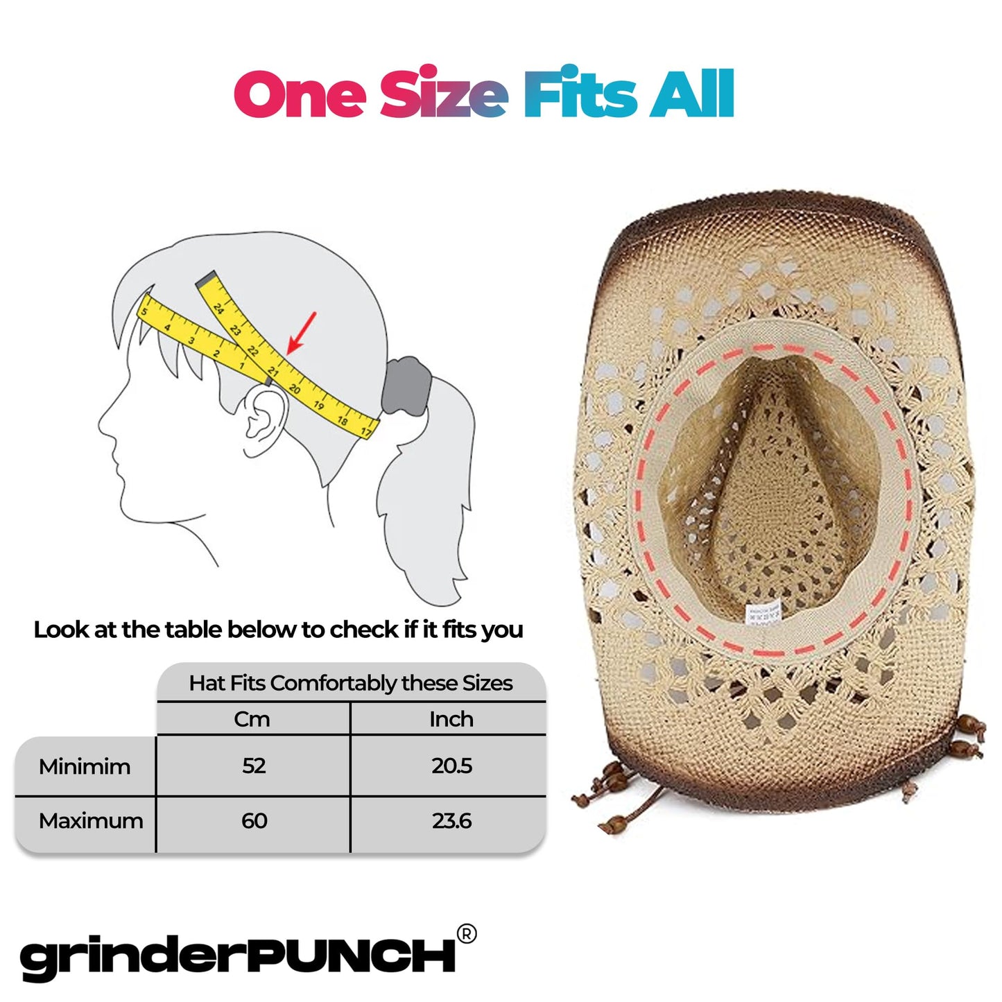 grinderPUNCH Western Outback Cowboy Hat Men's Women's Style Classic Straw Western Cowgirl Hat